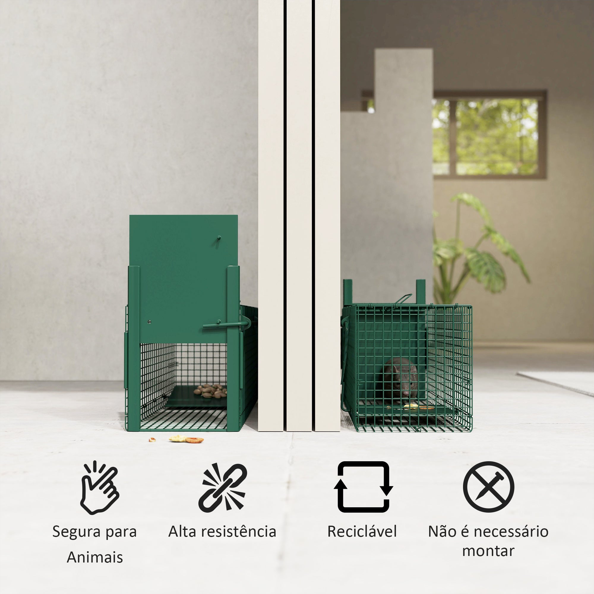 Armadilha para Animais Vivos 60x18x20cm Verde Escuro