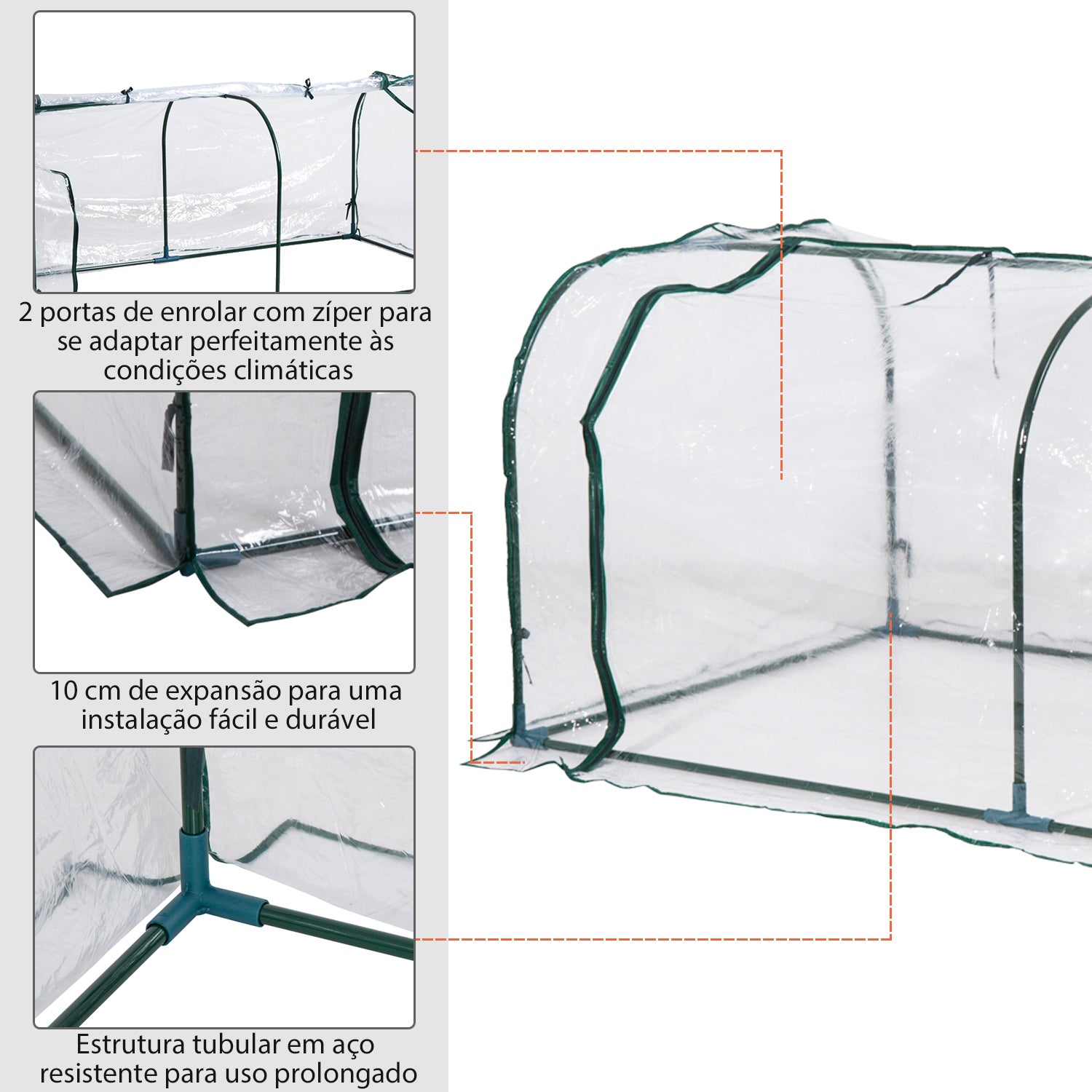 Estufa 200x100x80cm Transparente para Jardim e Terraço