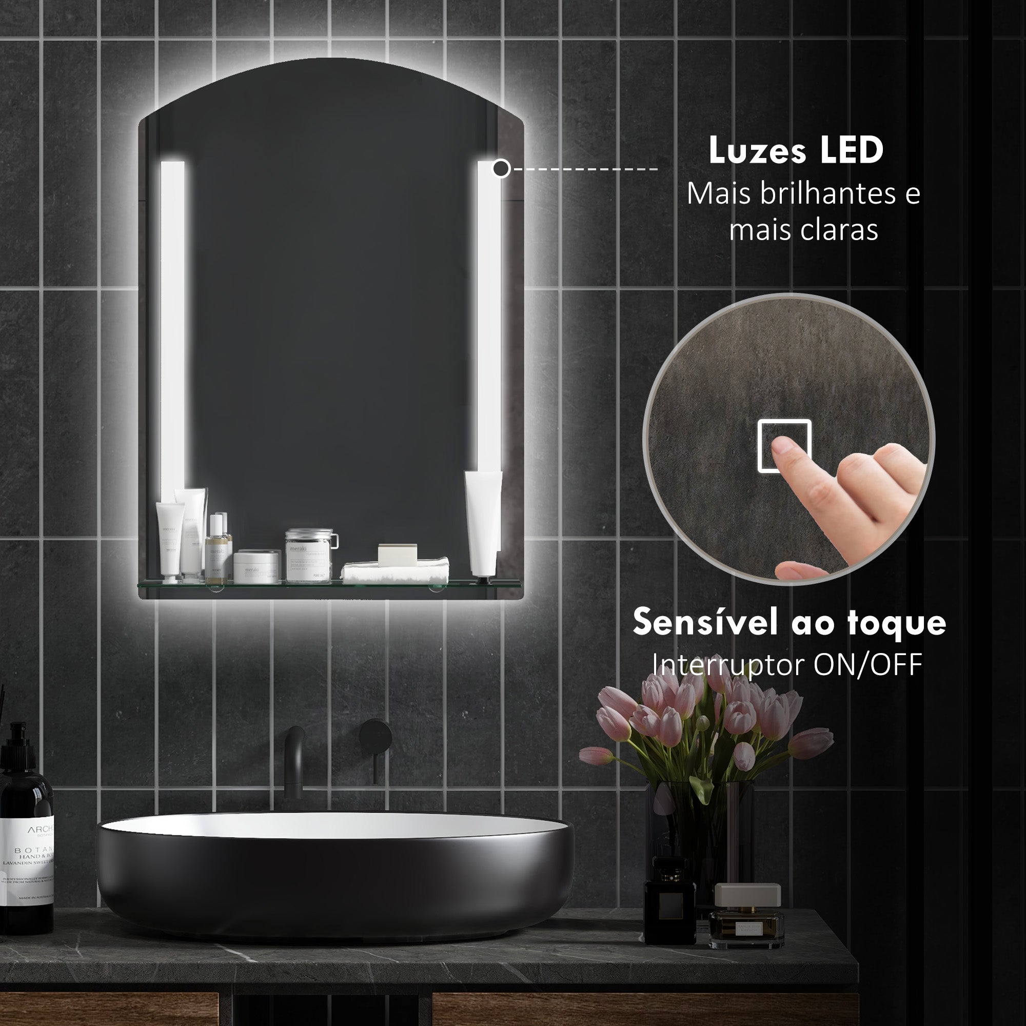 Espelho Casa de Banho LED 50x12x70 cm Prata