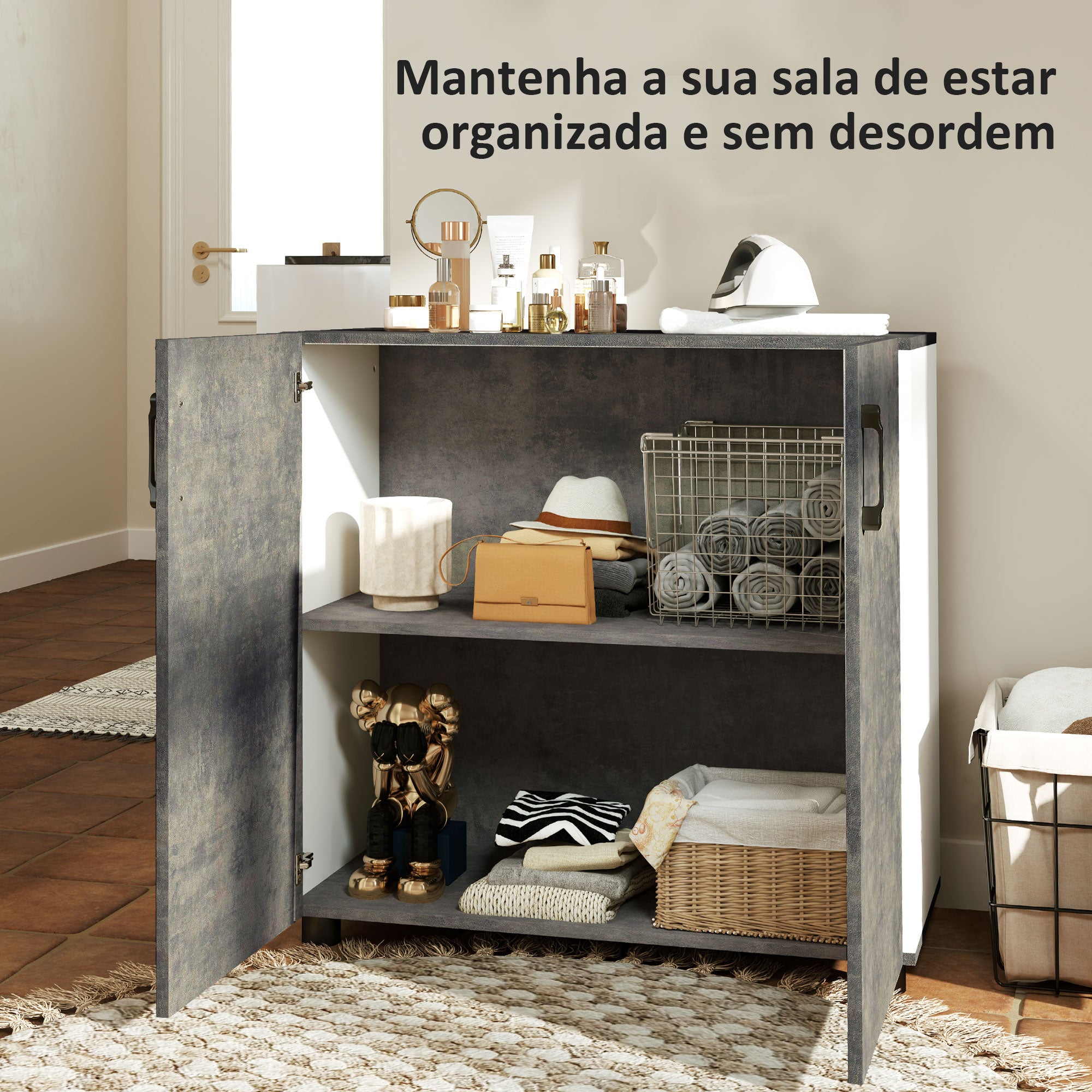 Aparador de 2 Portas Cinzento 80x37x80 cm - Moderno e Funcional