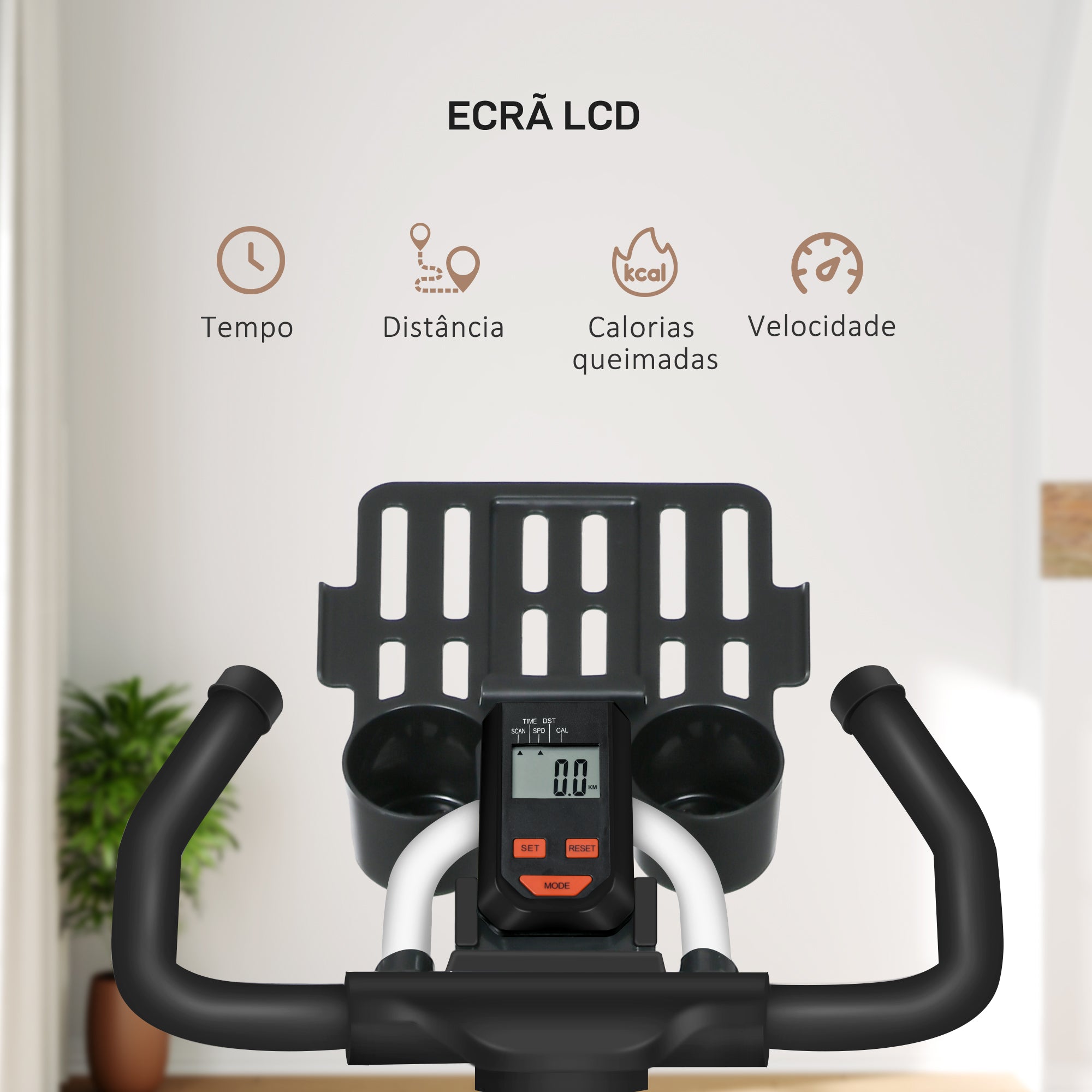 Bicicleta Estática com Tela LCD e Sela Ajustável 103x53x100-114 cm - Branco