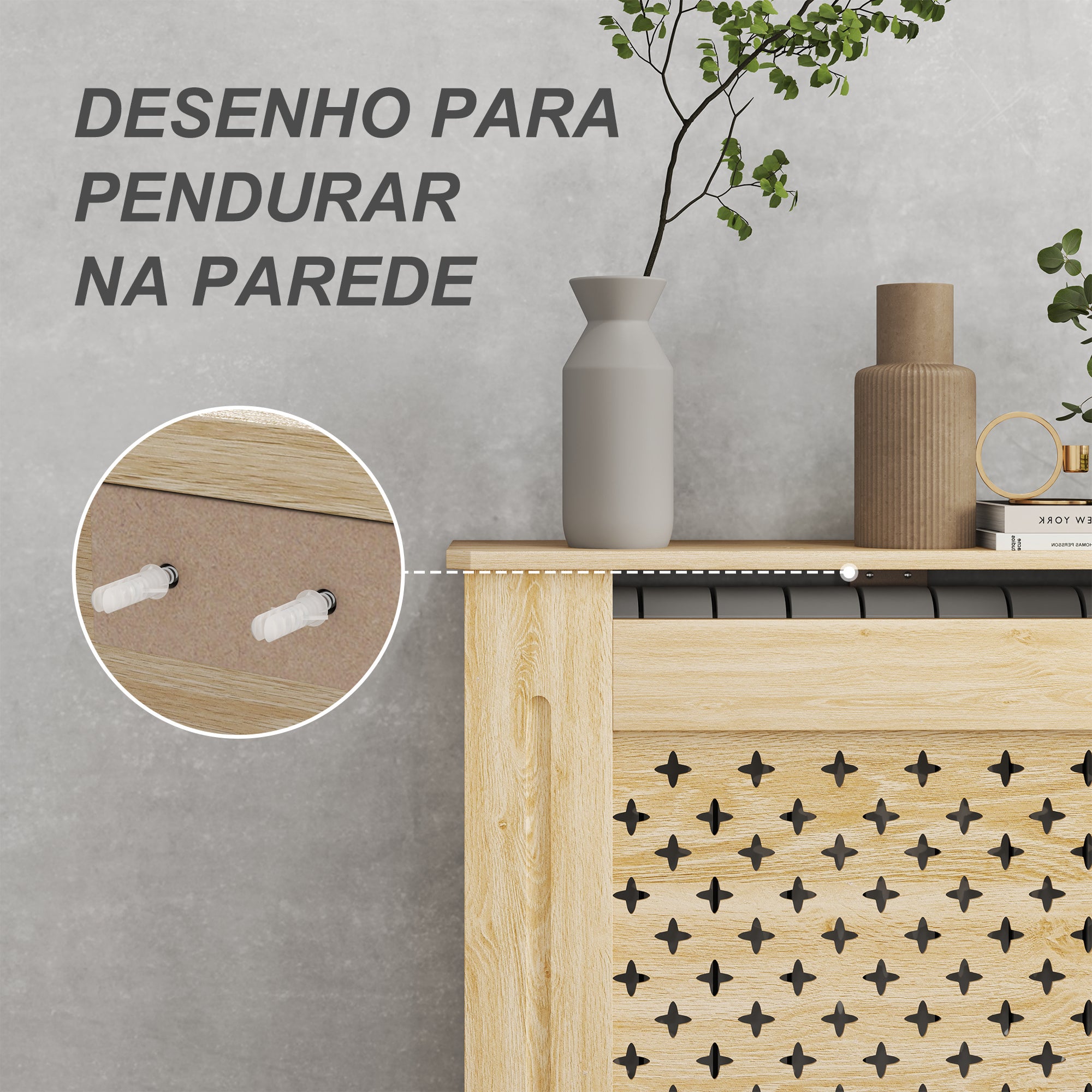 Cobertura de Radiador em MDF – 78x19x82 cm – Cor de Carvalho