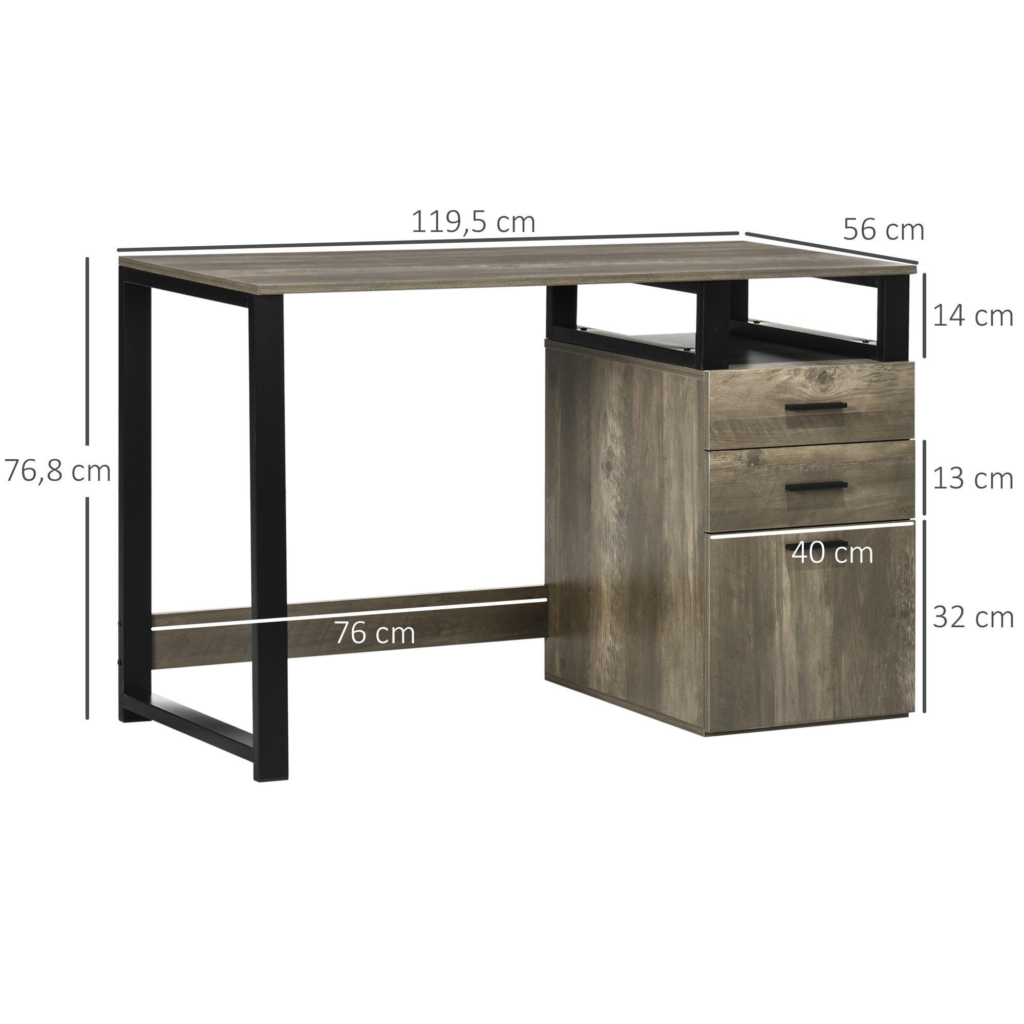 Secretária Mesa de Computador com Armário 2 Gavetas 119,5x56x76,8cm Marrom