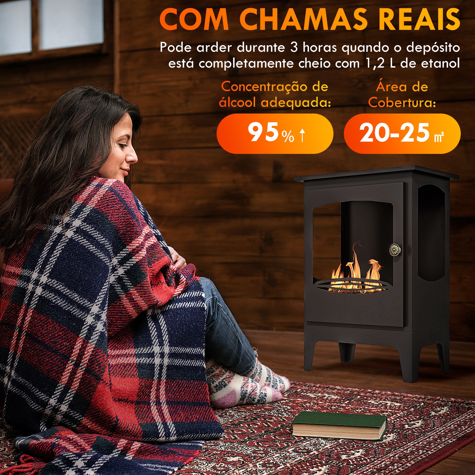 Lareira de Etanol 39x26x54 cm - Cor Preto