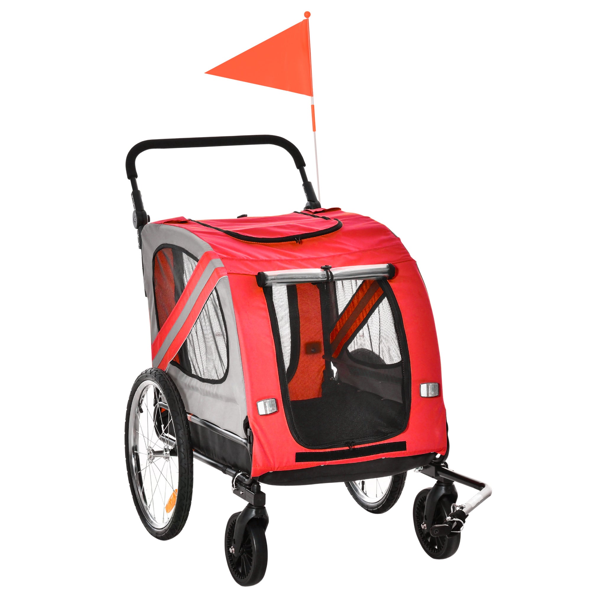Reboque de Bicicleta para Cães 2 em 1 Vermelho 140x72,5x108 cm