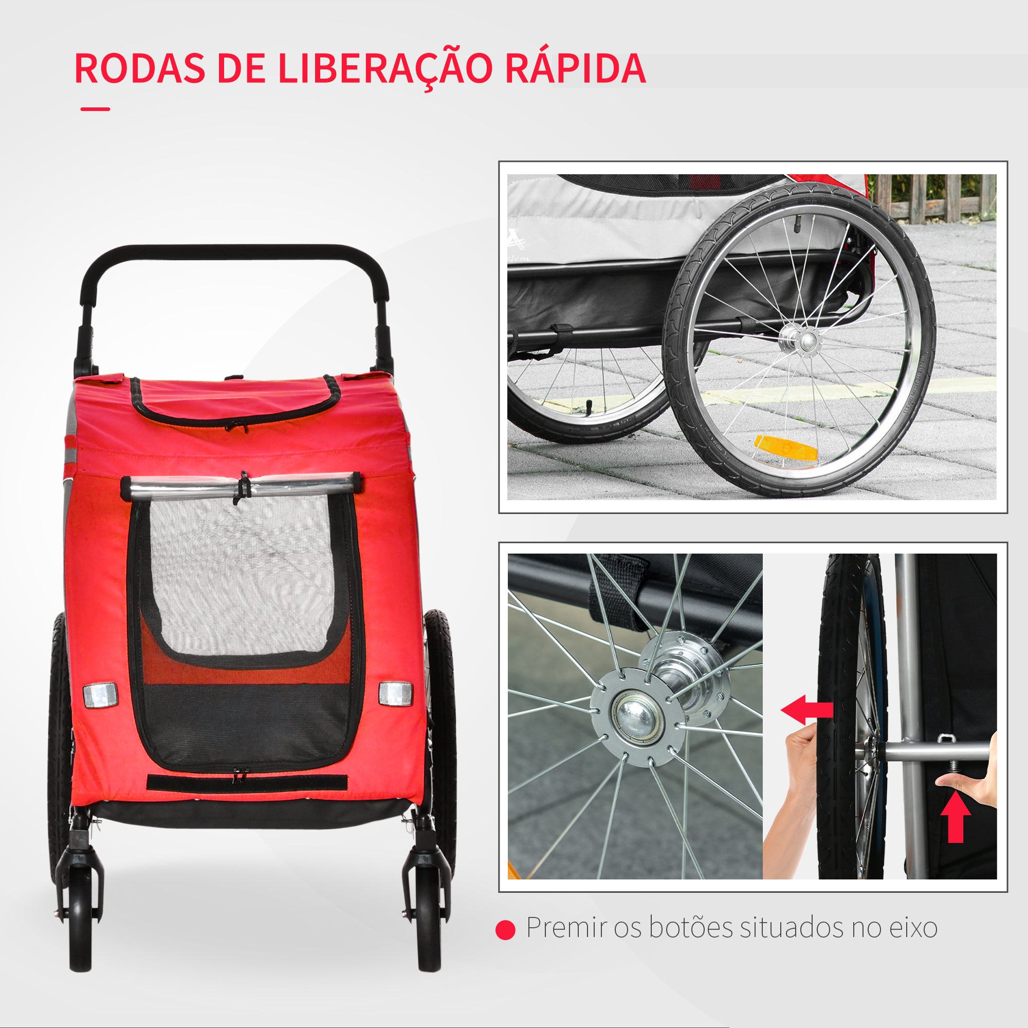 Reboque de Bicicleta para Cães 2 em 1 Vermelho 140x72,5x108 cm