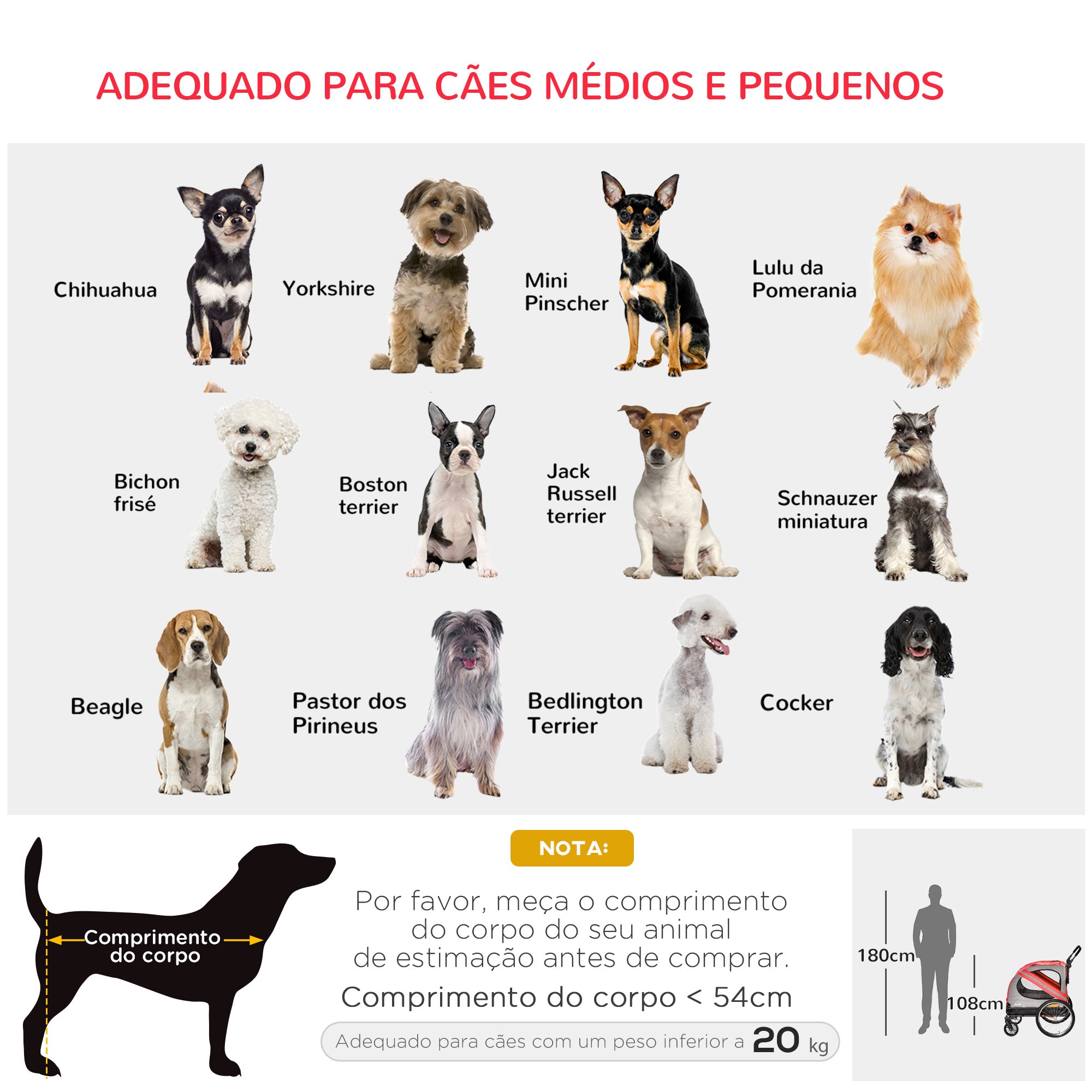 Reboque de Bicicleta para Cães 2 em 1 Vermelho 140x72,5x108 cm
