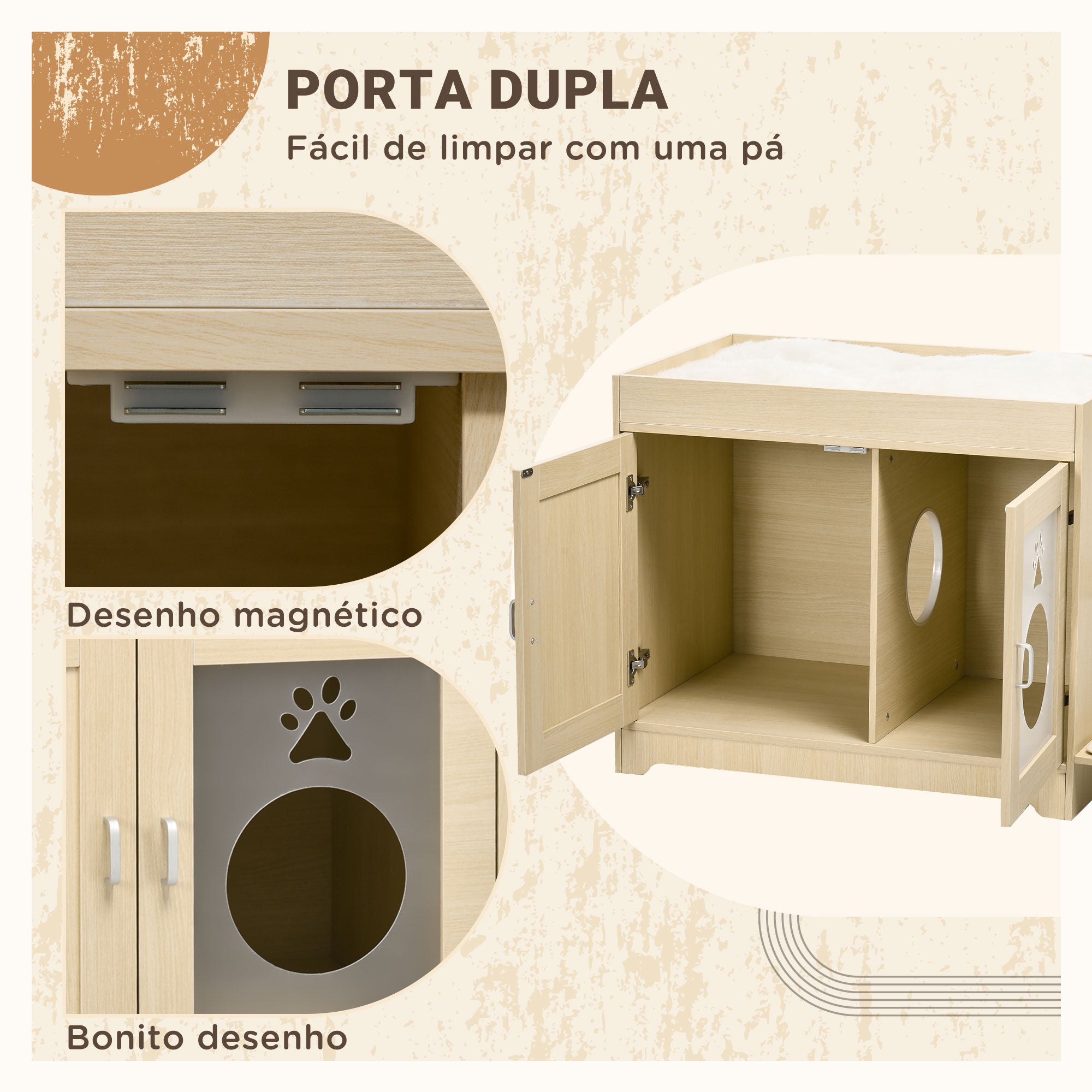 Caixa de Areia para Gatos de Madeira – 107x54x70cm – Cor de Carvalho