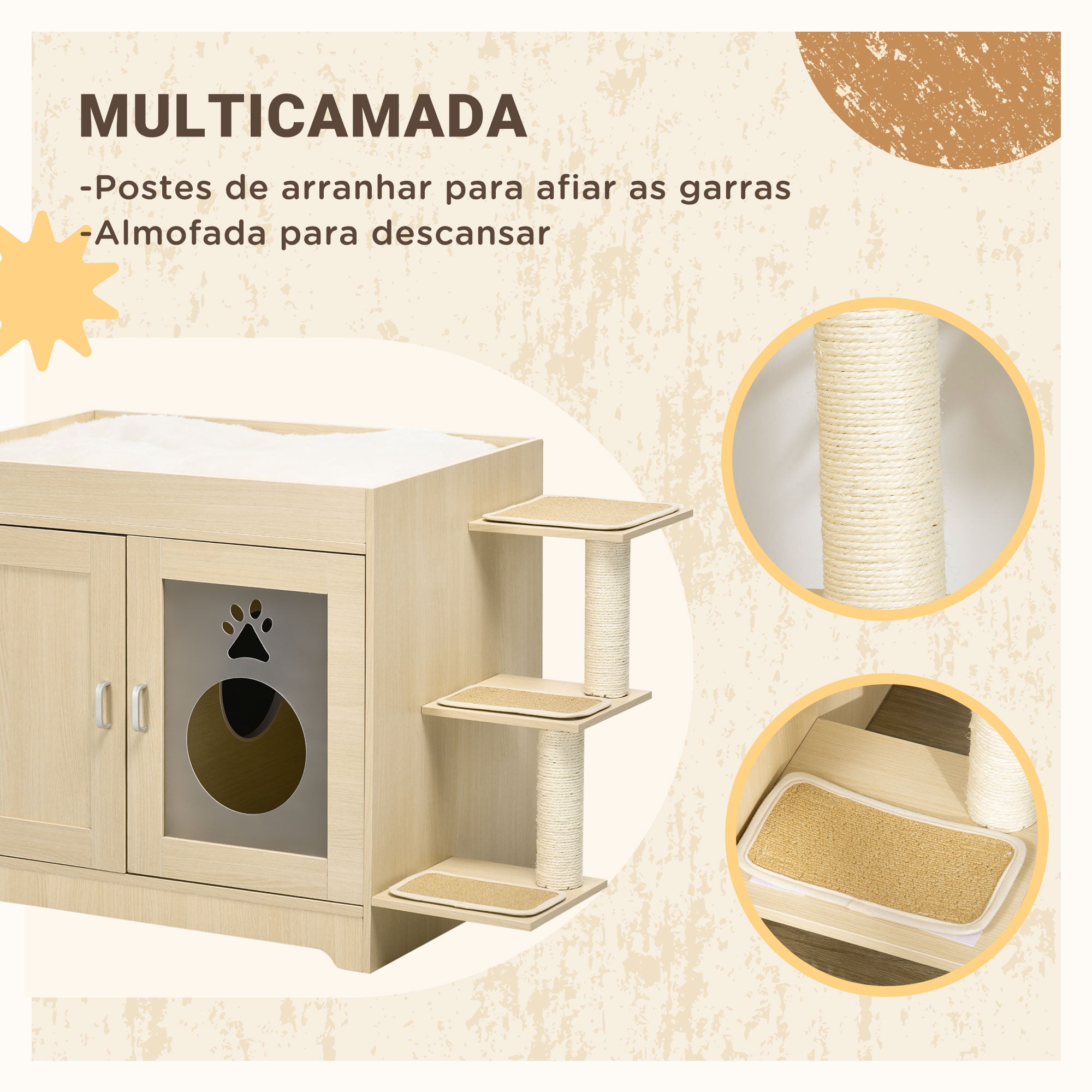 Caixa de Areia para Gatos de Madeira – 107x54x70cm – Cor de Carvalho