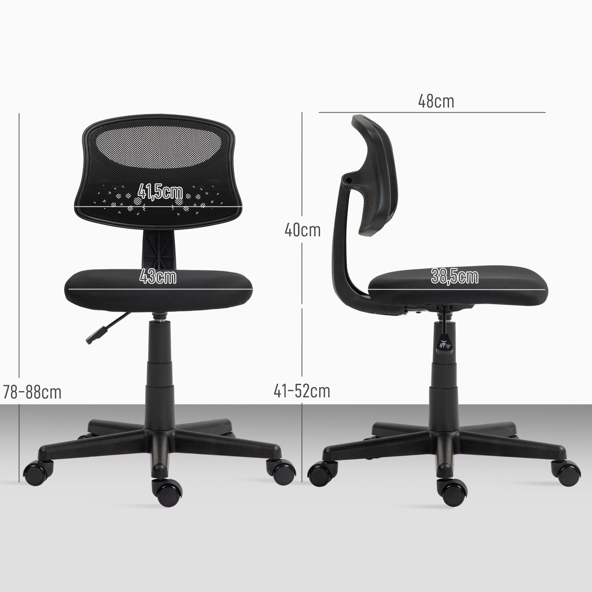 Cadeira de Escritório Sem Apoio para Braços Preto 43x48x78-88 cm