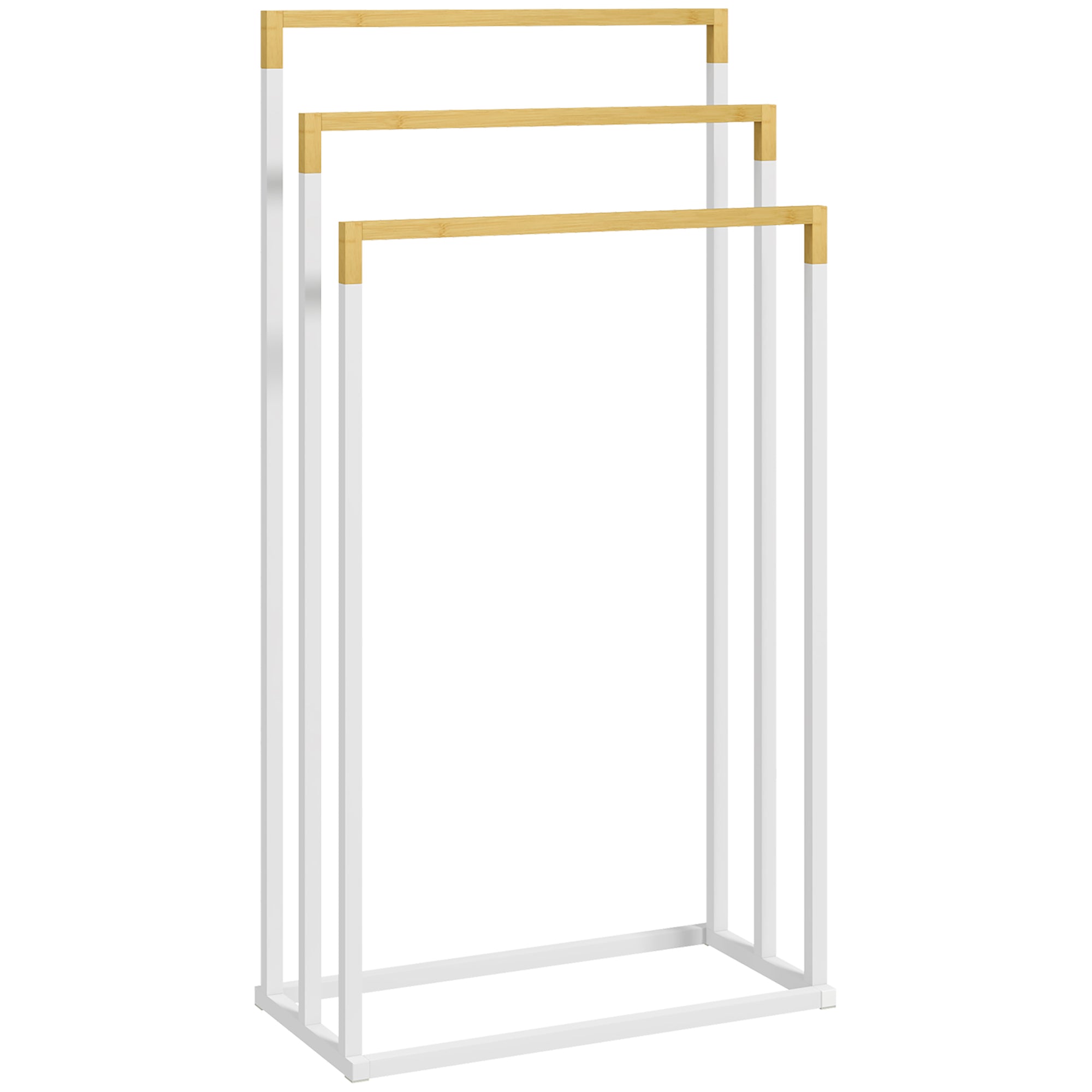 Toalheiro de Pé de 3 Níveis em Bambu e Aço 45x22,5x86 cm Branco
