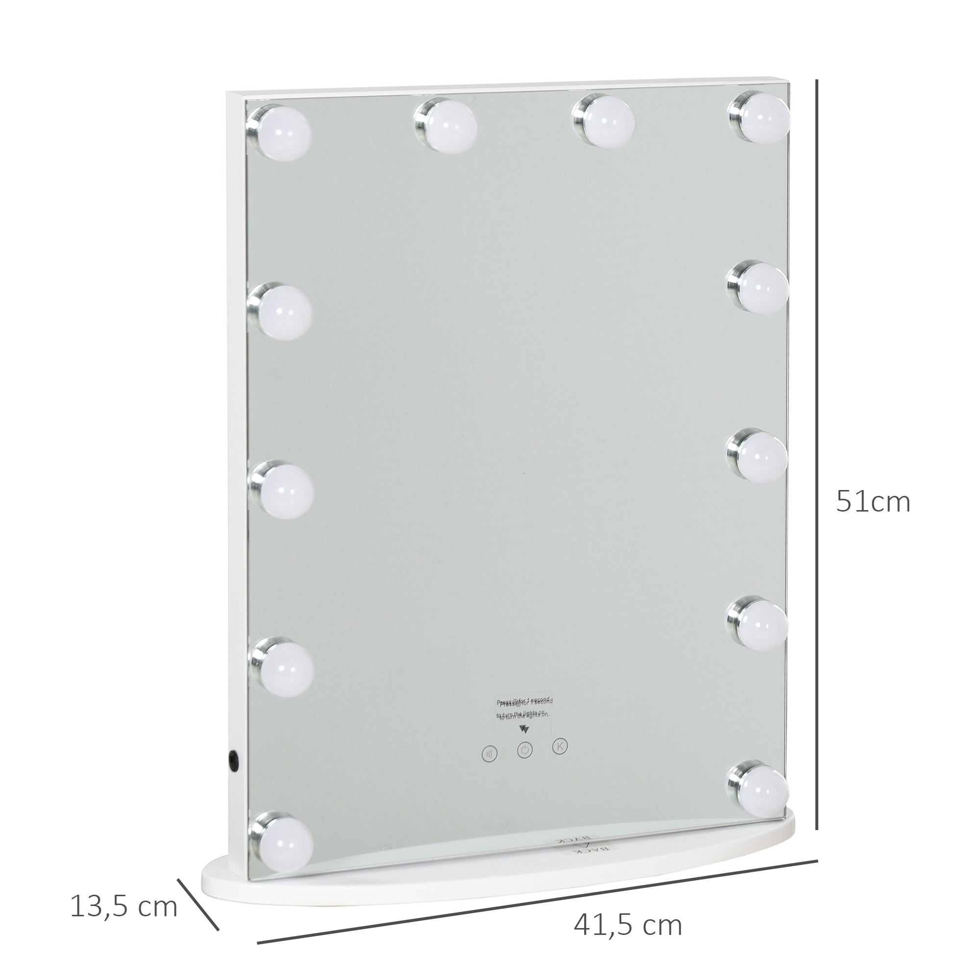 Espelho de Maquiagem Hollywood LED 12 Luzes Ajustáveis 41.5x13.5x51cm Branco