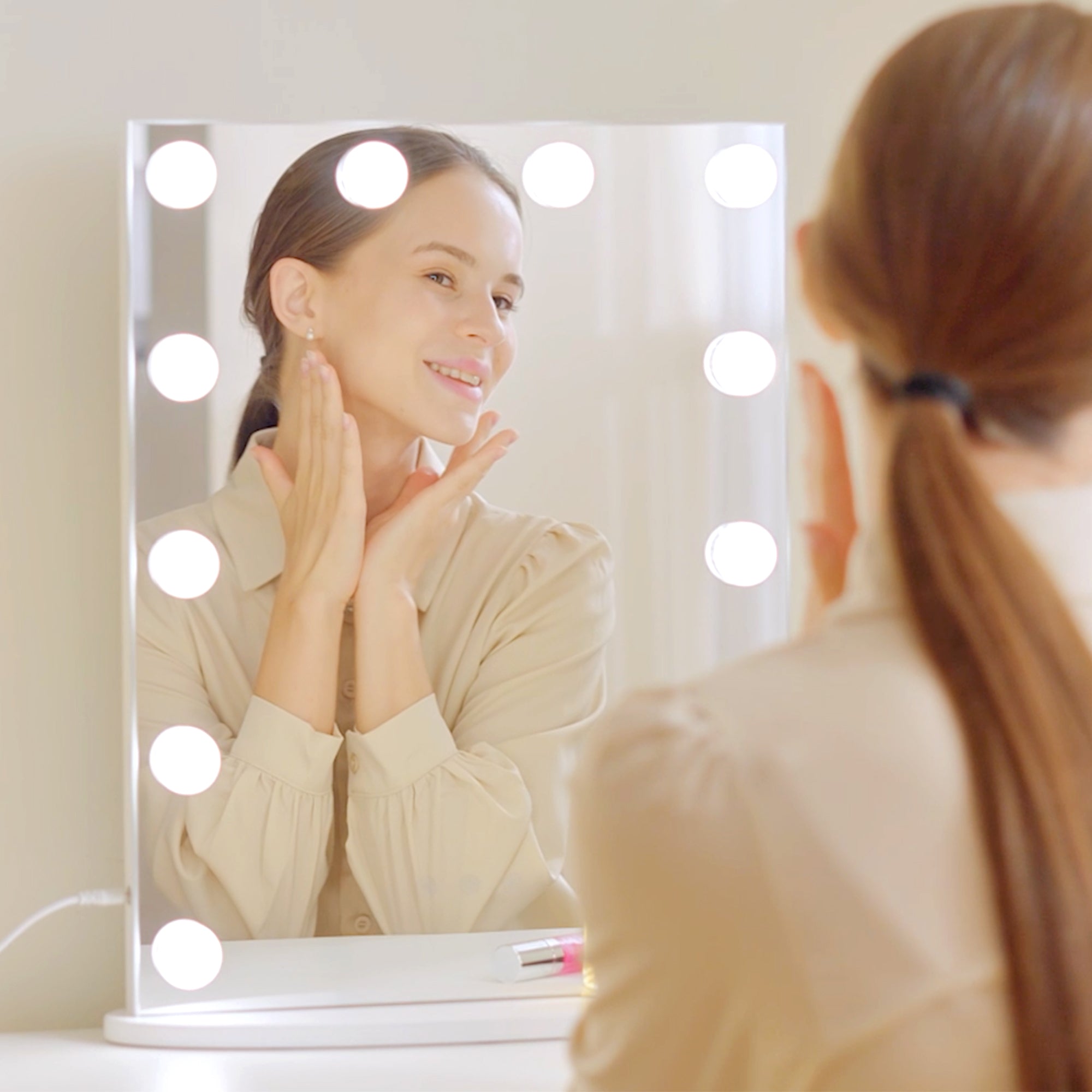 Espelho de Maquiagem Hollywood LED 12 Luzes Ajustáveis 41.5x13.5x51cm Branco