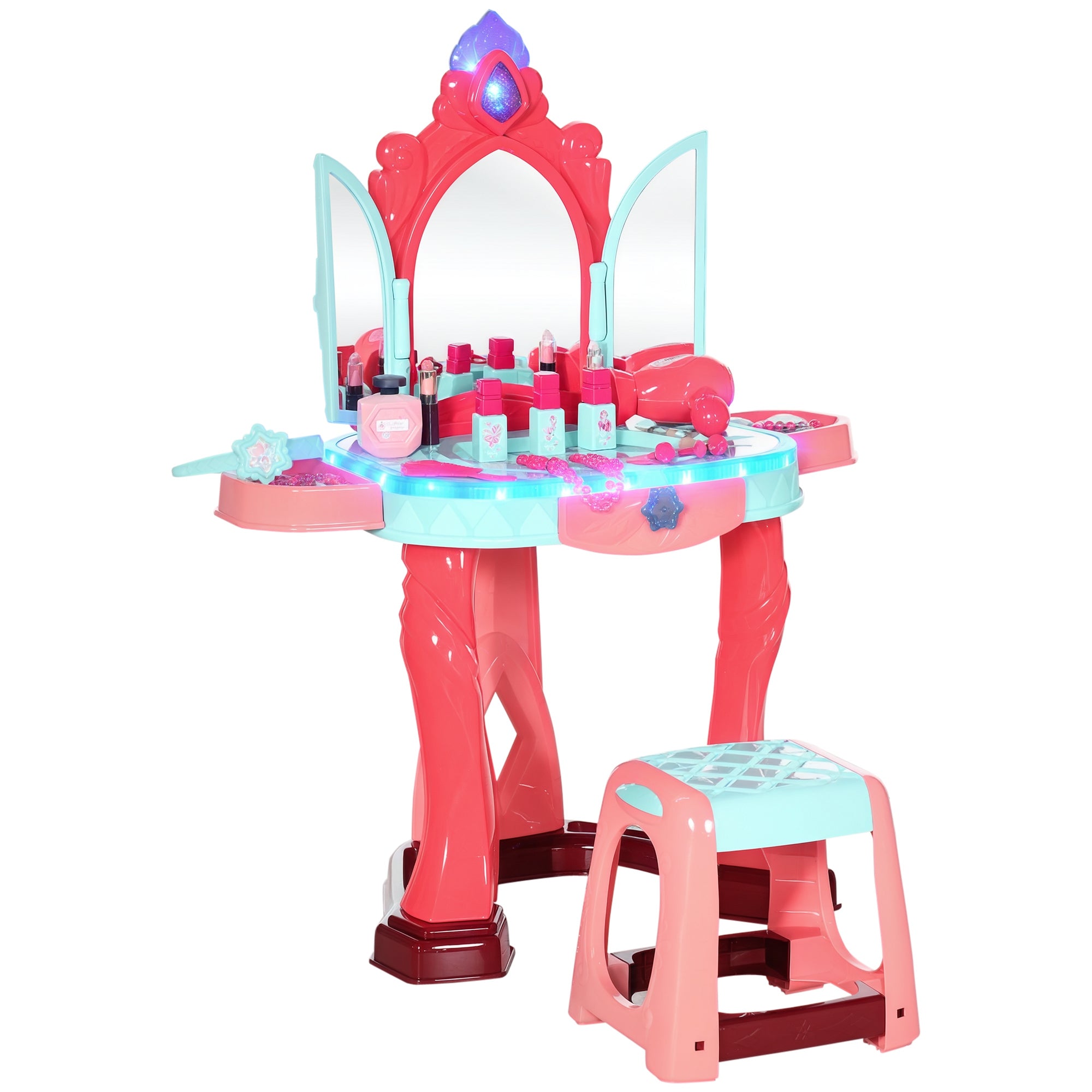 Toucador Infantil Multicor 57x34x76cm com Luz, Música e Acessórios - Para Crianças acima de 3 Anos