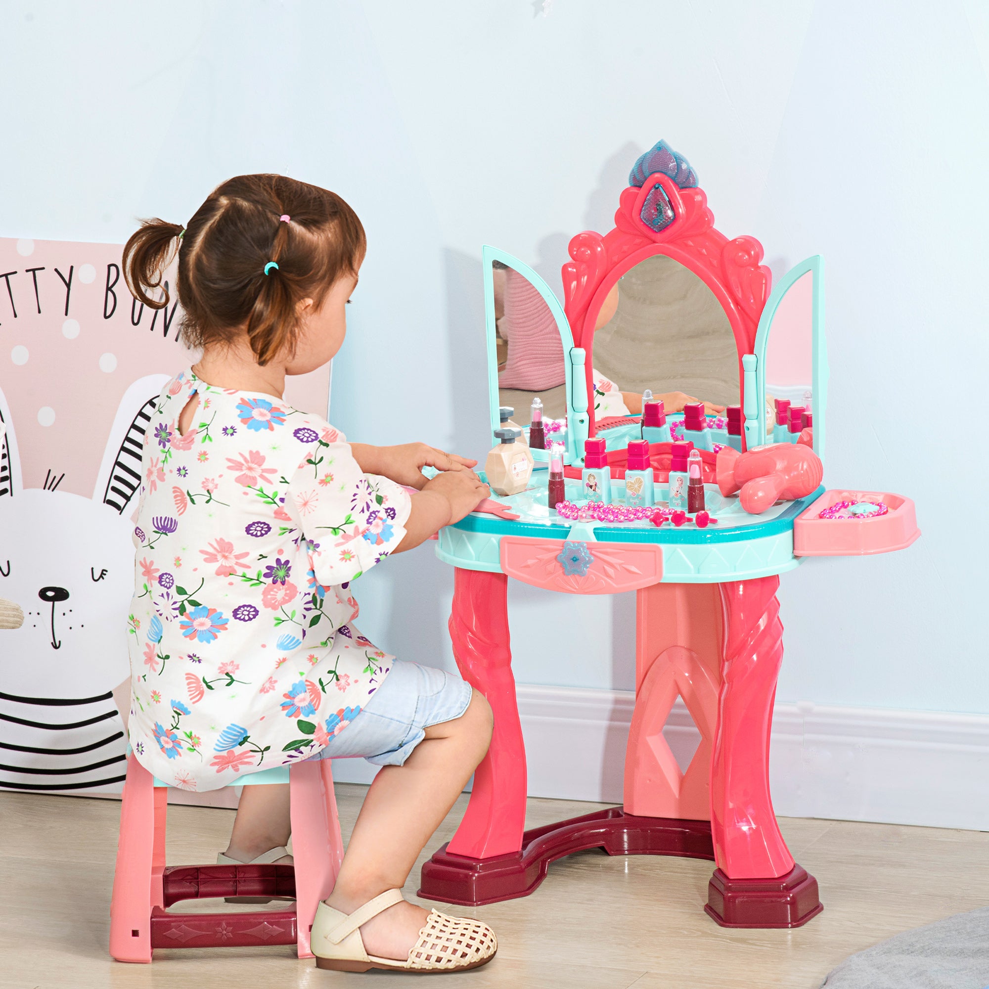 Toucador Infantil Multicor 57x34x76cm com Luz, Música e Acessórios - Para Crianças acima de 3 Anos
