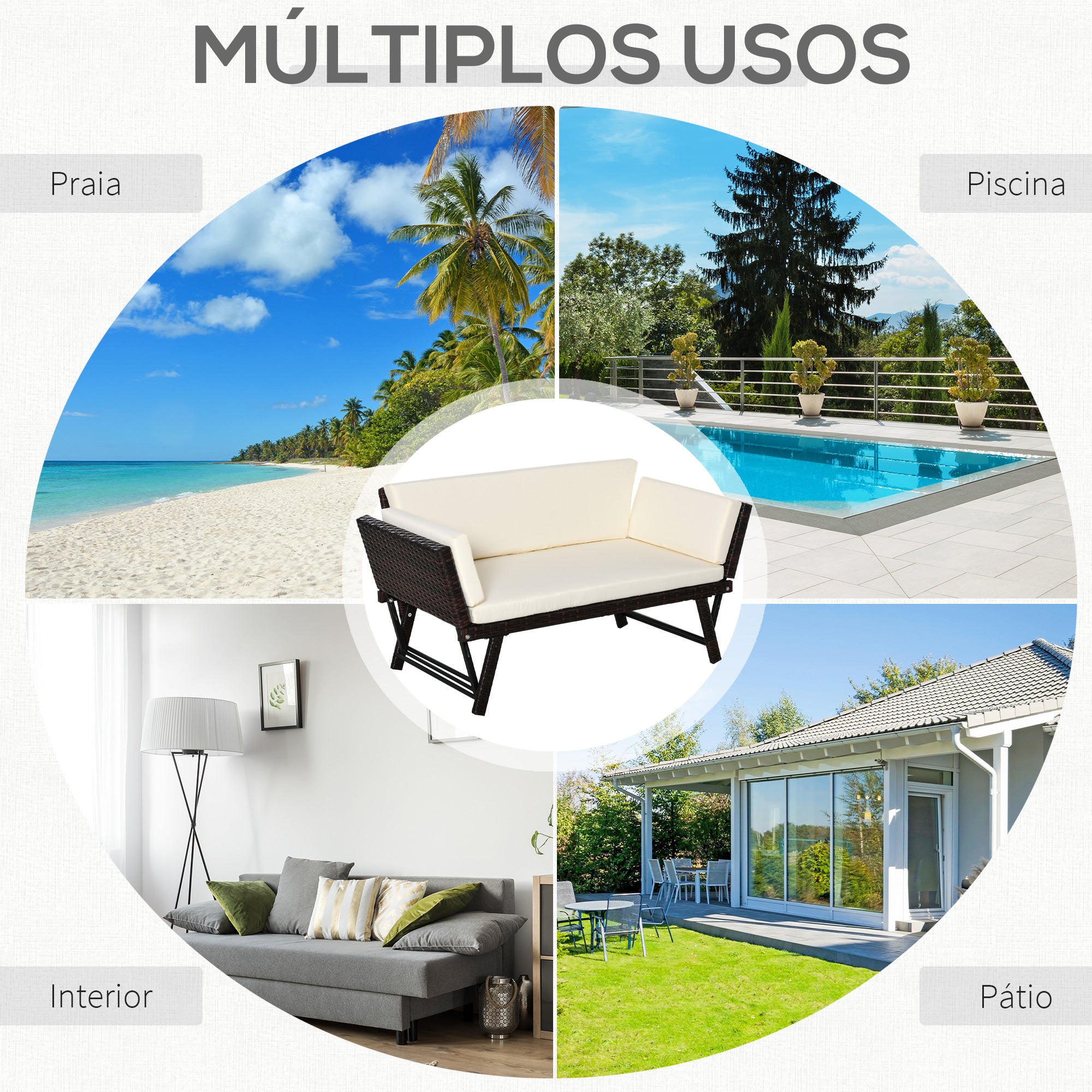 Sofá de 2 Lugares Vime Sintético Marrom 129x66x67cm