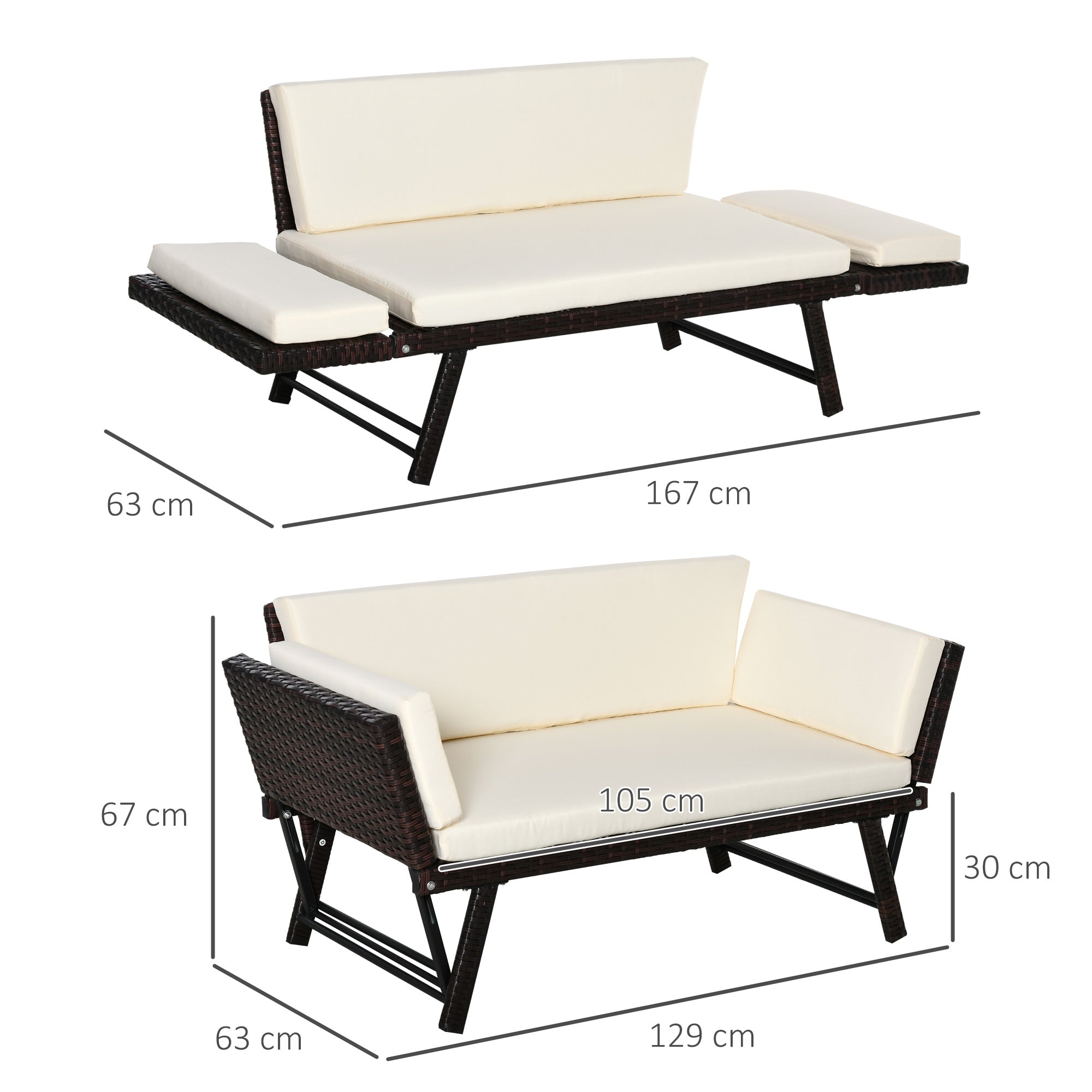 Sofá de 2 Lugares Vime Sintético Marrom 129x66x67cm