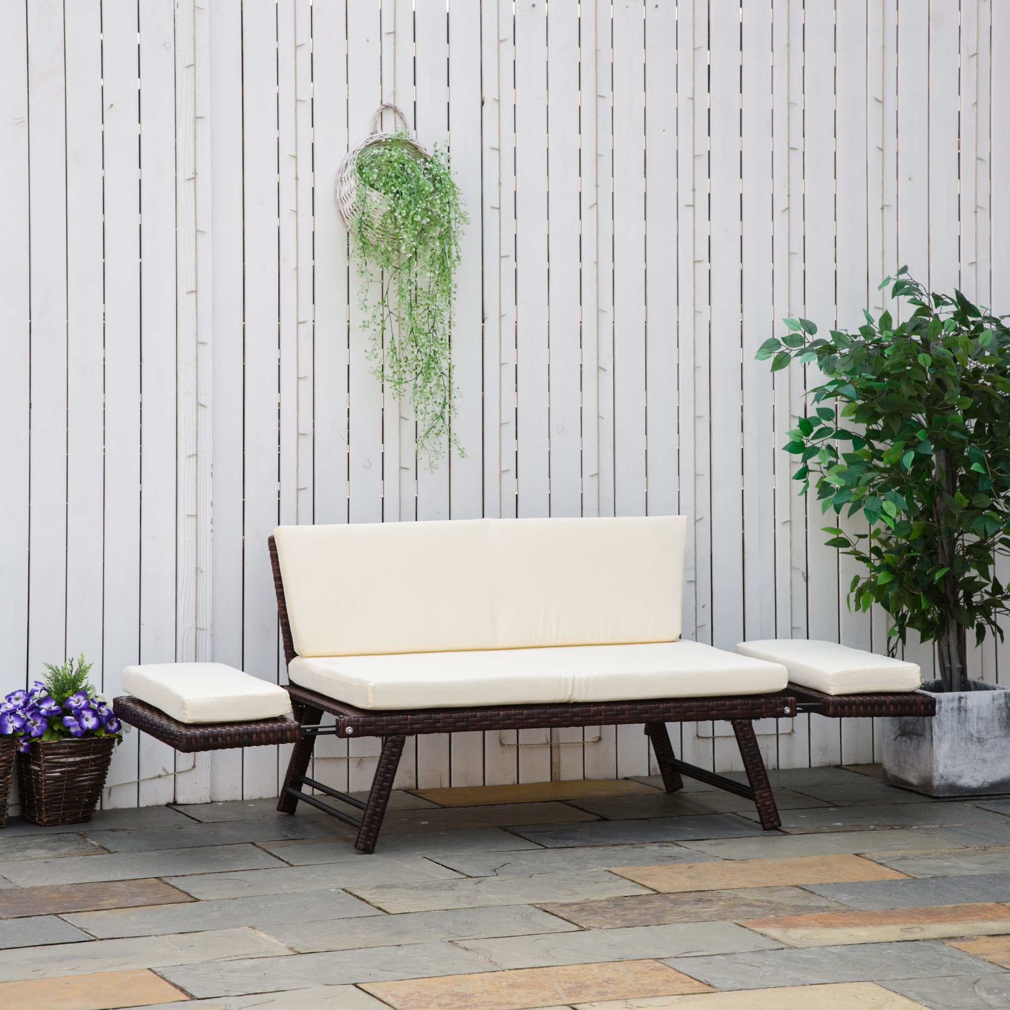 Sofá de 2 Lugares Vime Sintético Marrom 129x66x67cm