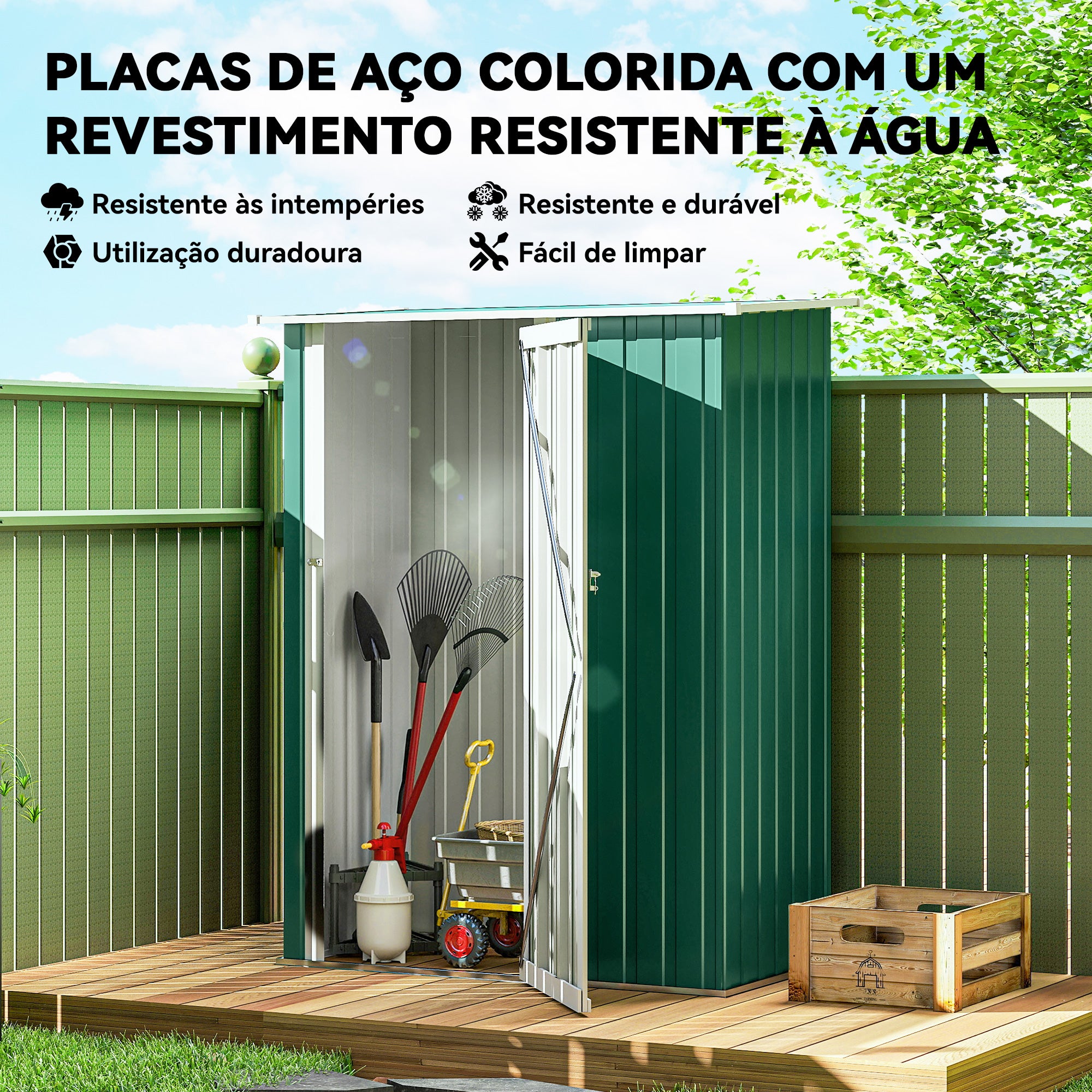 Abrigo de Jardim 142x84x189cm Verde - Armazenamento de Ferramentas