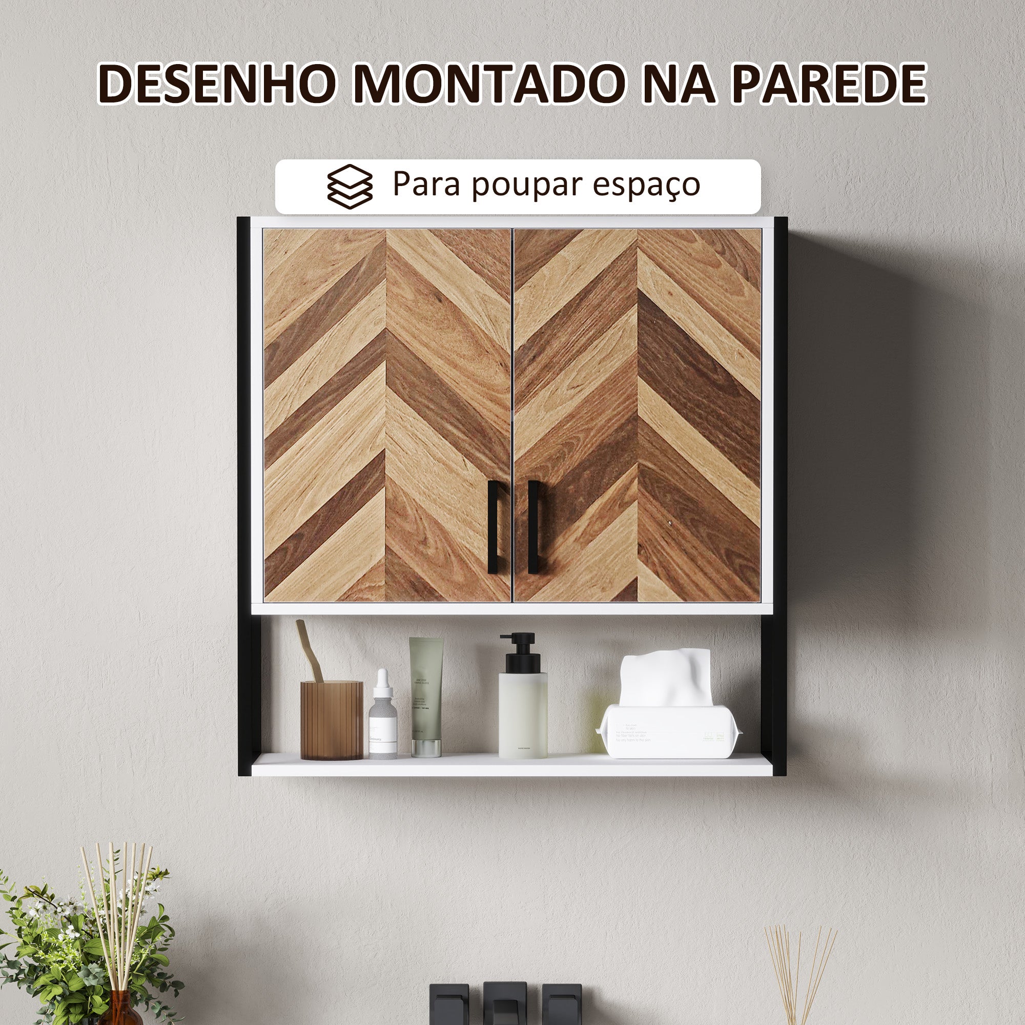 Armário de Parede Suspenso de Casa de Banho 59x20x60 cm Branco e Madeira