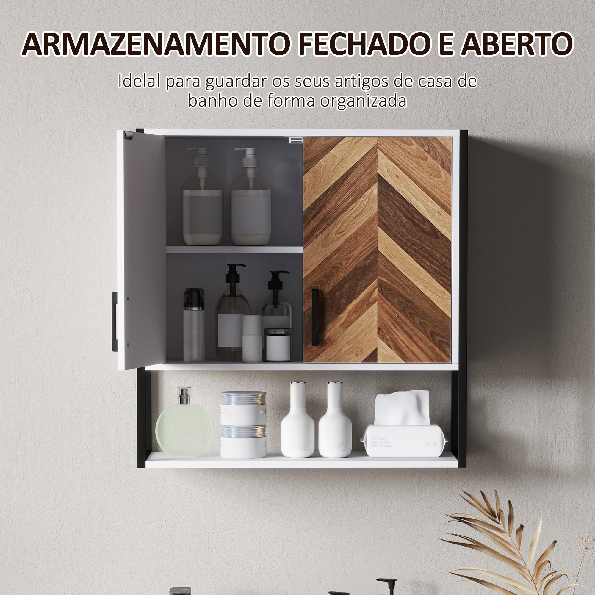 Armário de Parede Suspenso de Casa de Banho 59x20x60 cm Branco e Madeira