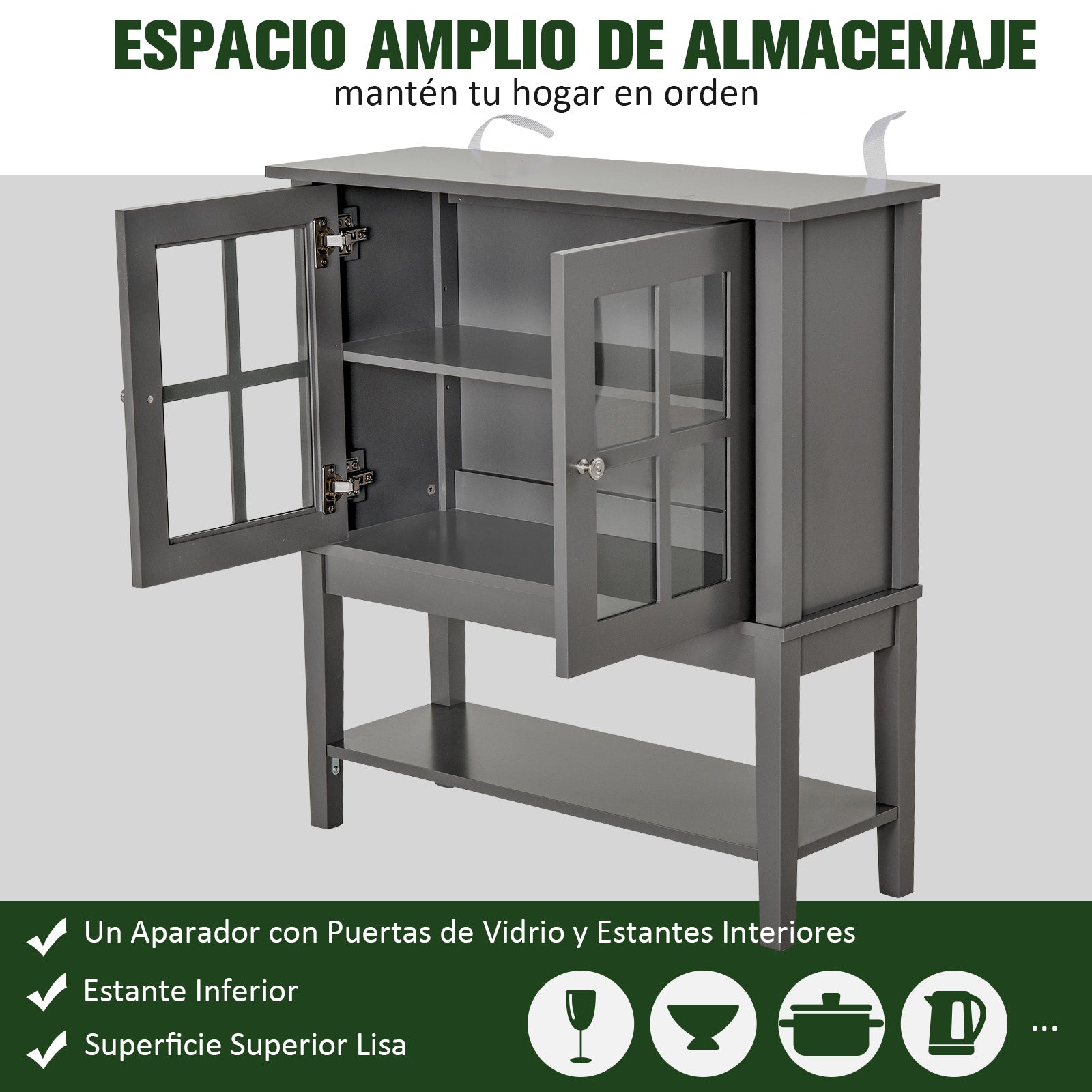 Aparador Vitrina Multifuncional 80x28x84cm Cinzento