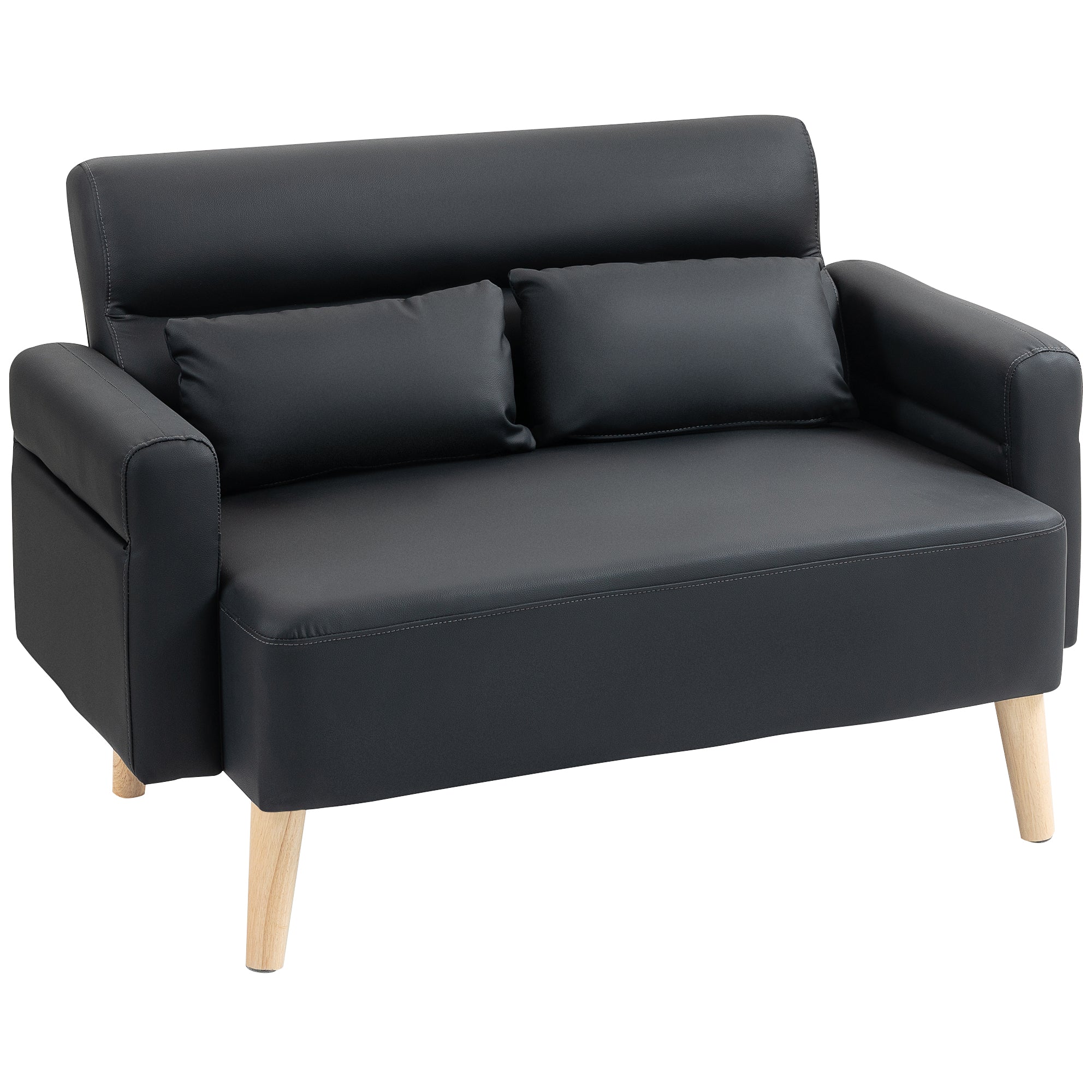 Sofá de 2 Lugares Preto 117x78x78 cm - Estofado em Couro Sintético
