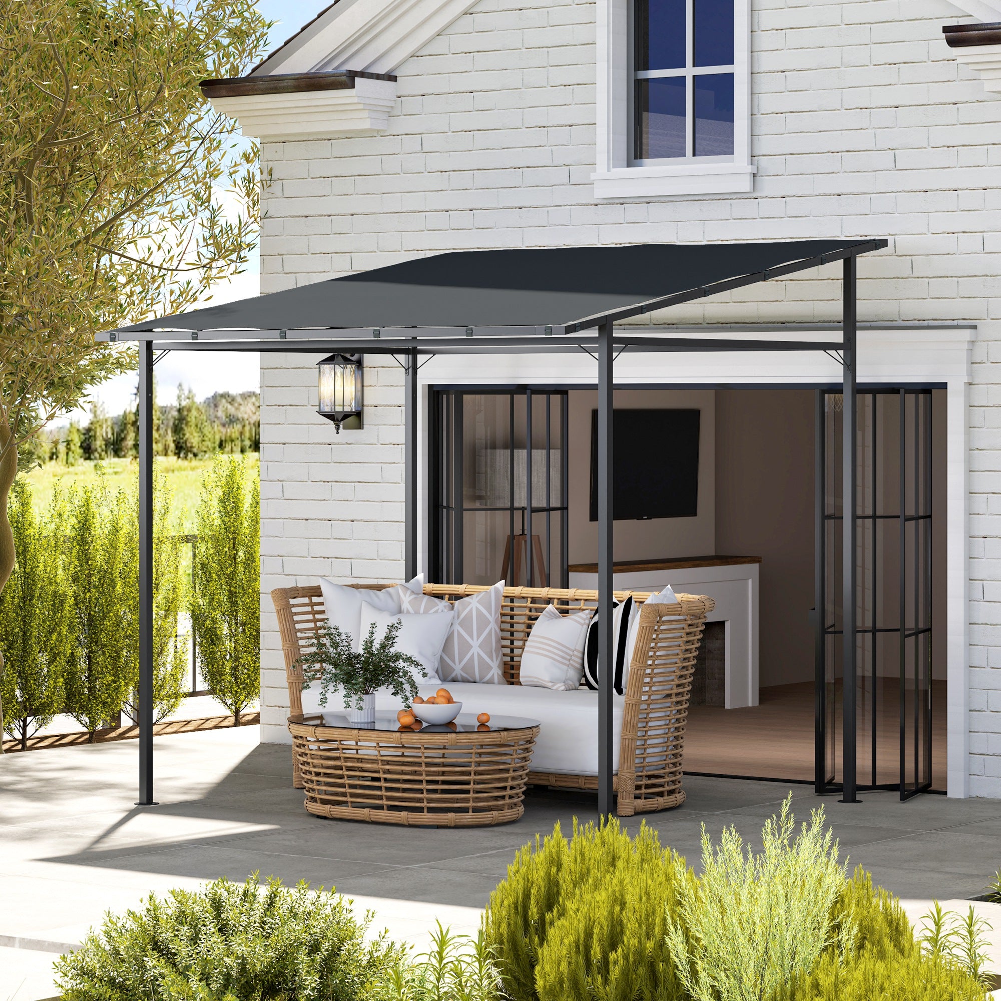 Pérgola de Parede 238x238x194/235 cm - Cinza Escuro