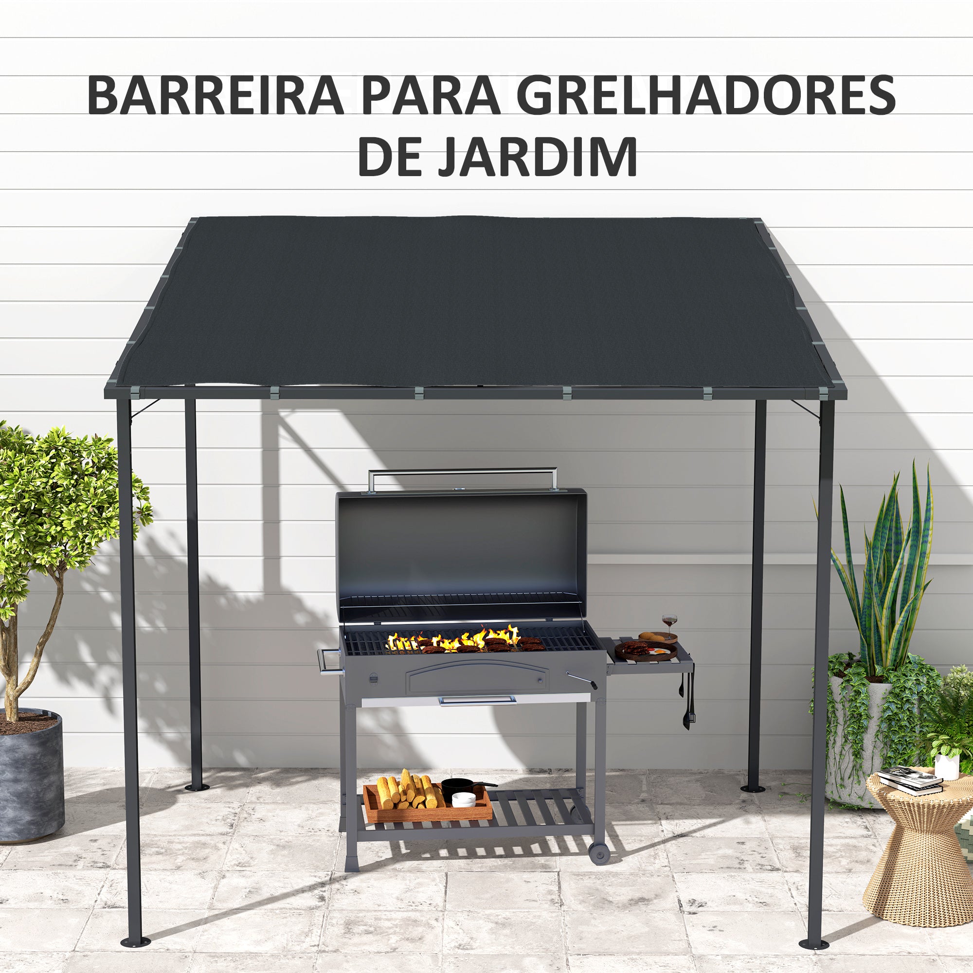 Pérgola de Parede 238x238x194/235 cm - Cinza Escuro