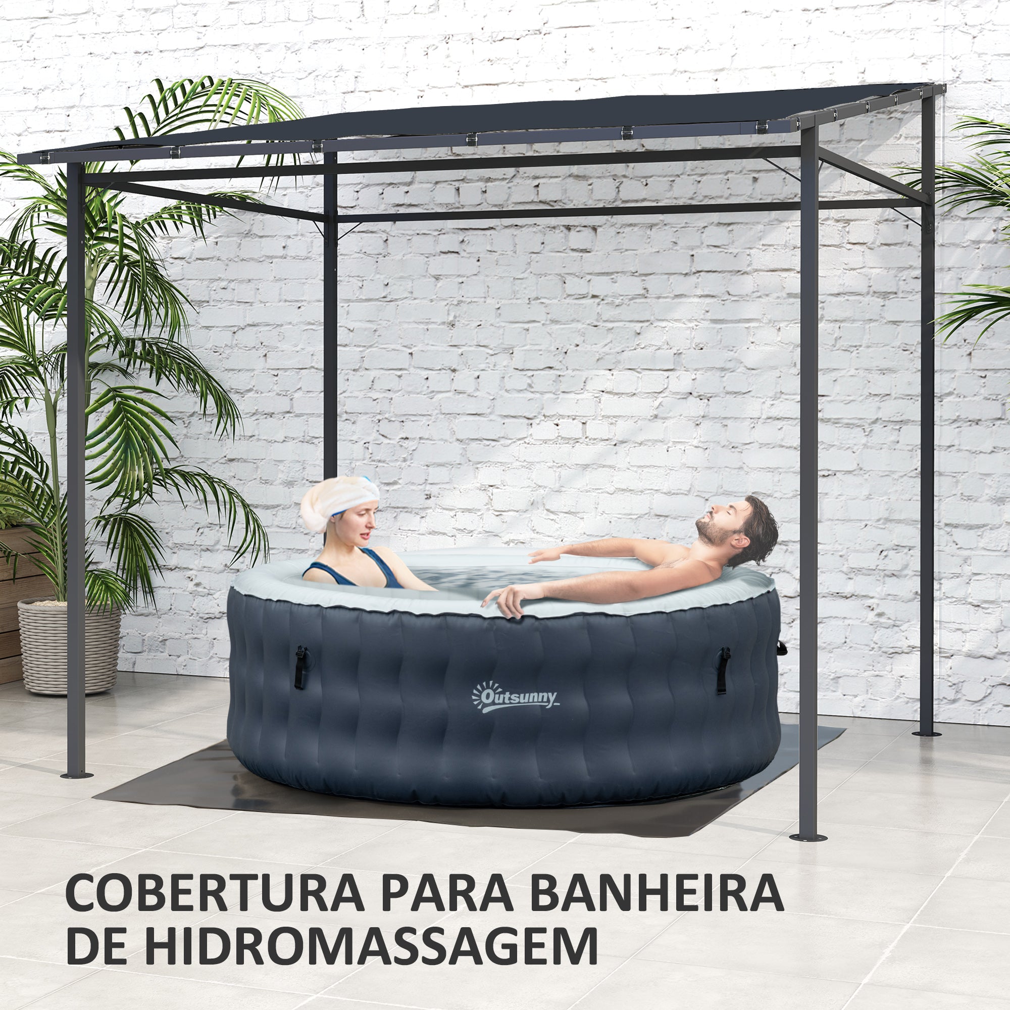 Pérgola de Parede 238x238x194/235 cm - Cinza Escuro