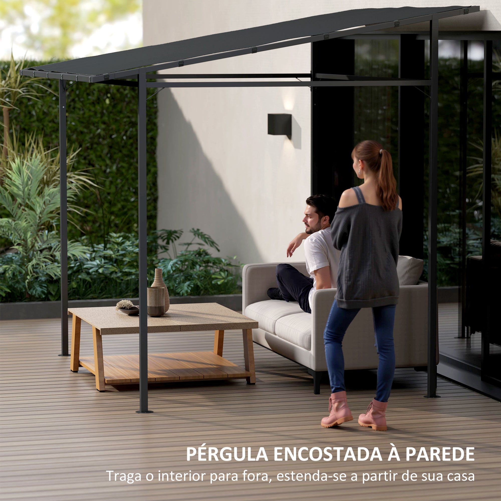 Pérgola de Parede 238x238x194/235 cm - Cinza Escuro