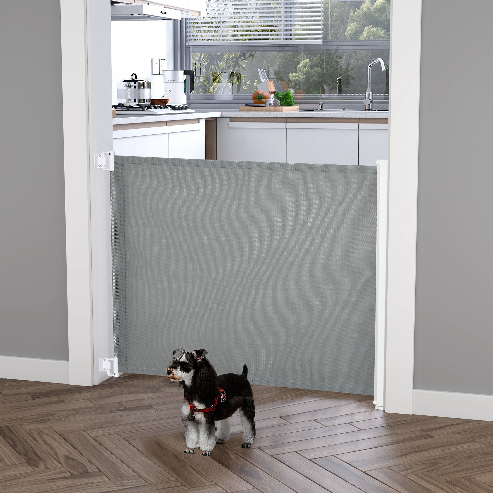 Barreira de Segurança Extensível em Aço e Tecido de Textilene 115x5,5x82,5cm Cinza