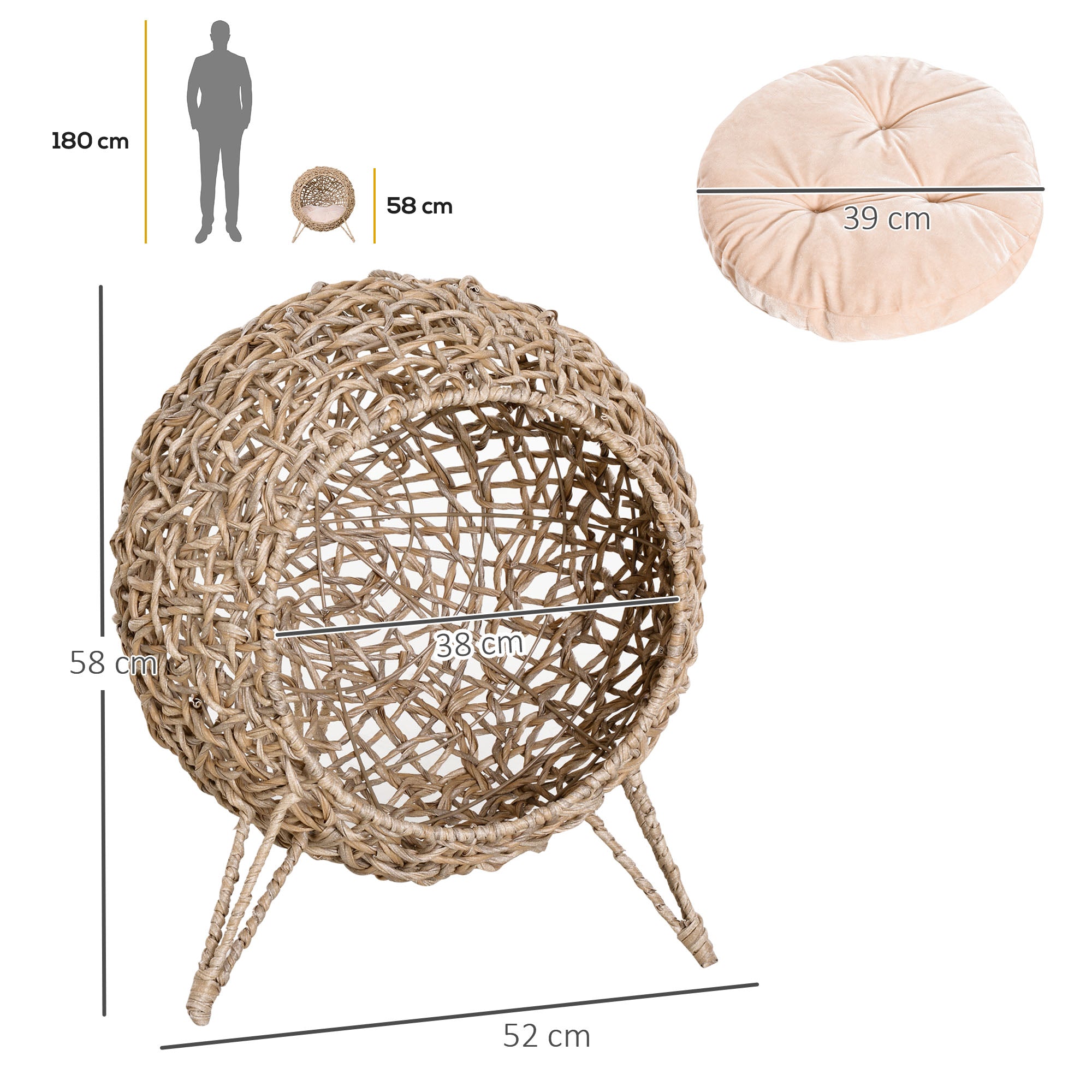 Cama para Gatos em Vime Sintético Ø52x58 cm Cor de Madeira Natural