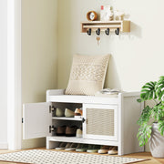 Banco Sapateira com Portas de Vime Branco 80x35x52 cm