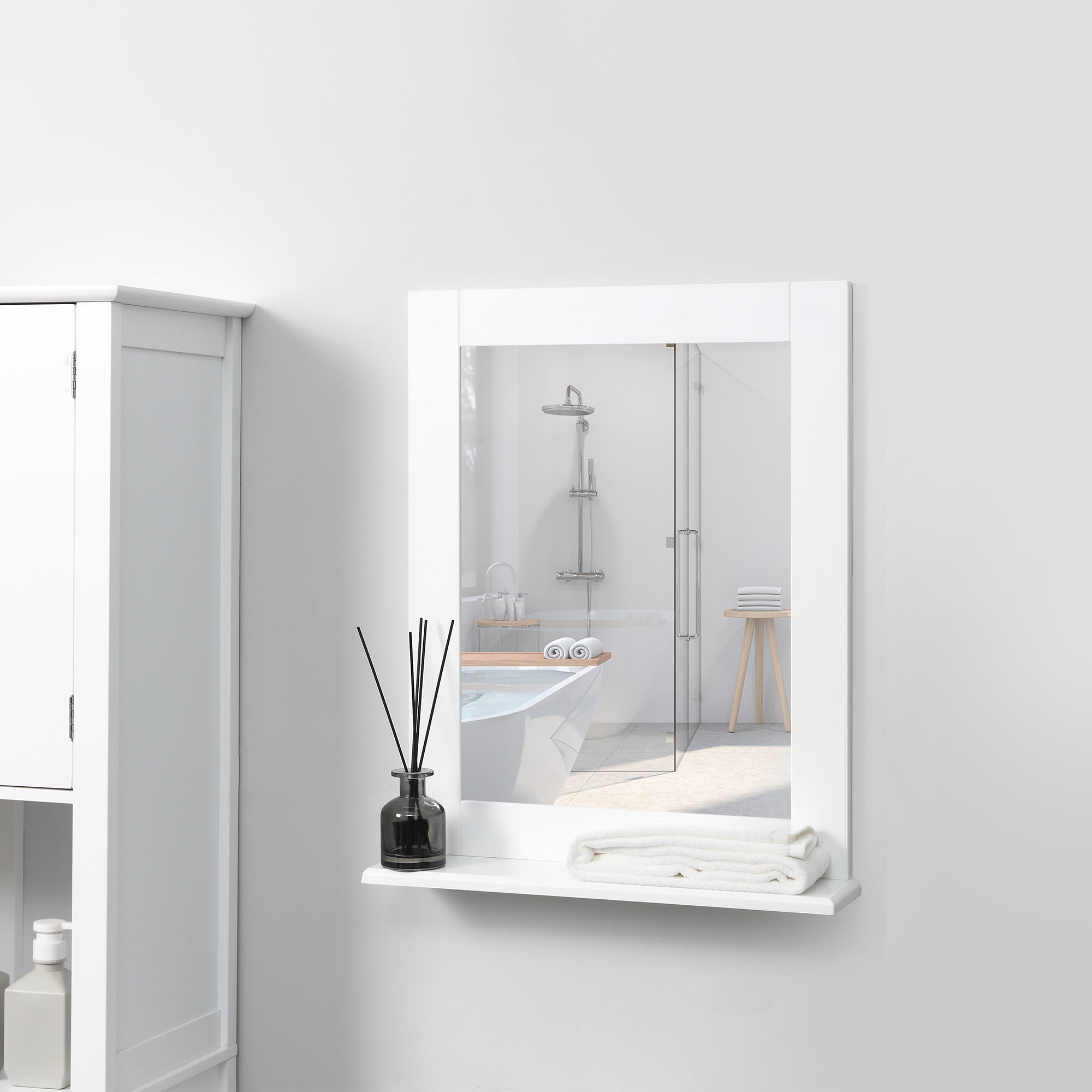Espelho de Parede Moderno Branco 50x11.5x60 cm com Prateleira de Armazenamento