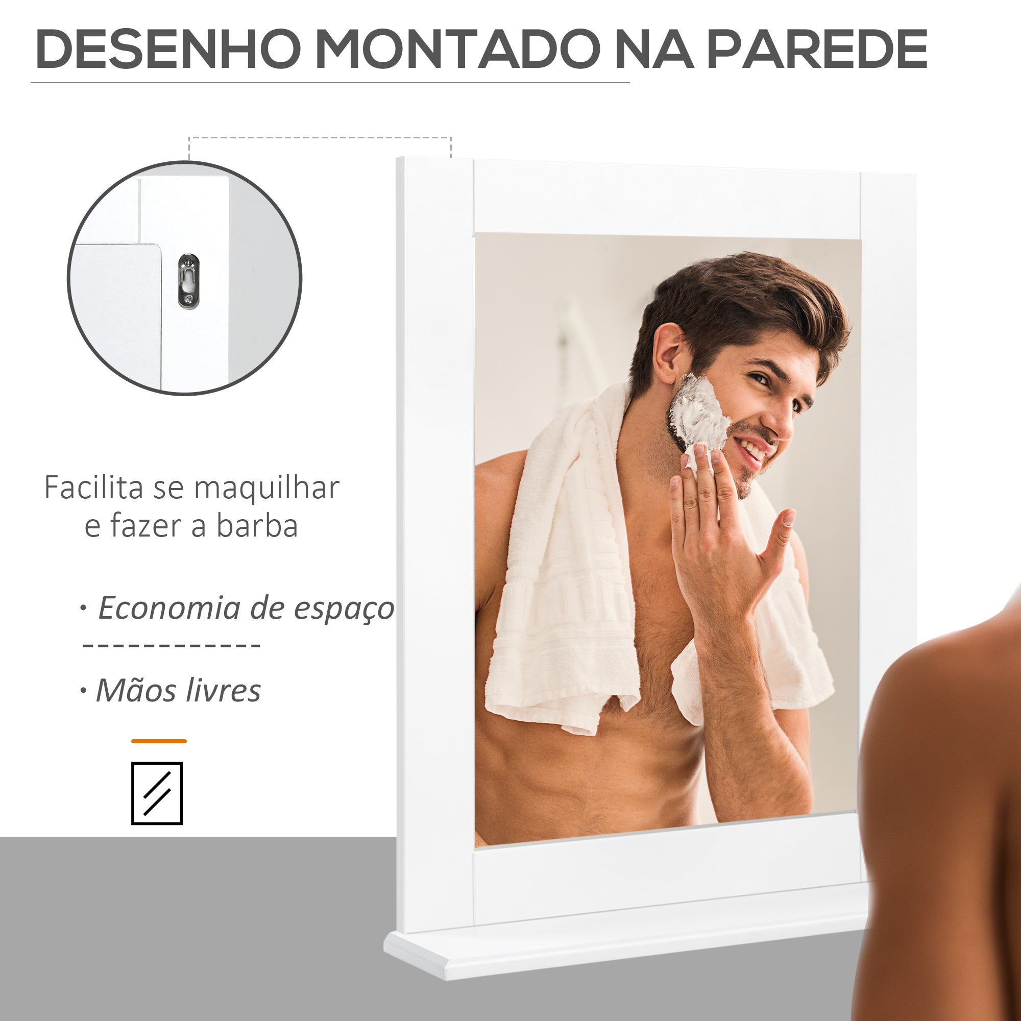 Espelho de Parede Moderno Branco 50x11.5x60 cm com Prateleira de Armazenamento
