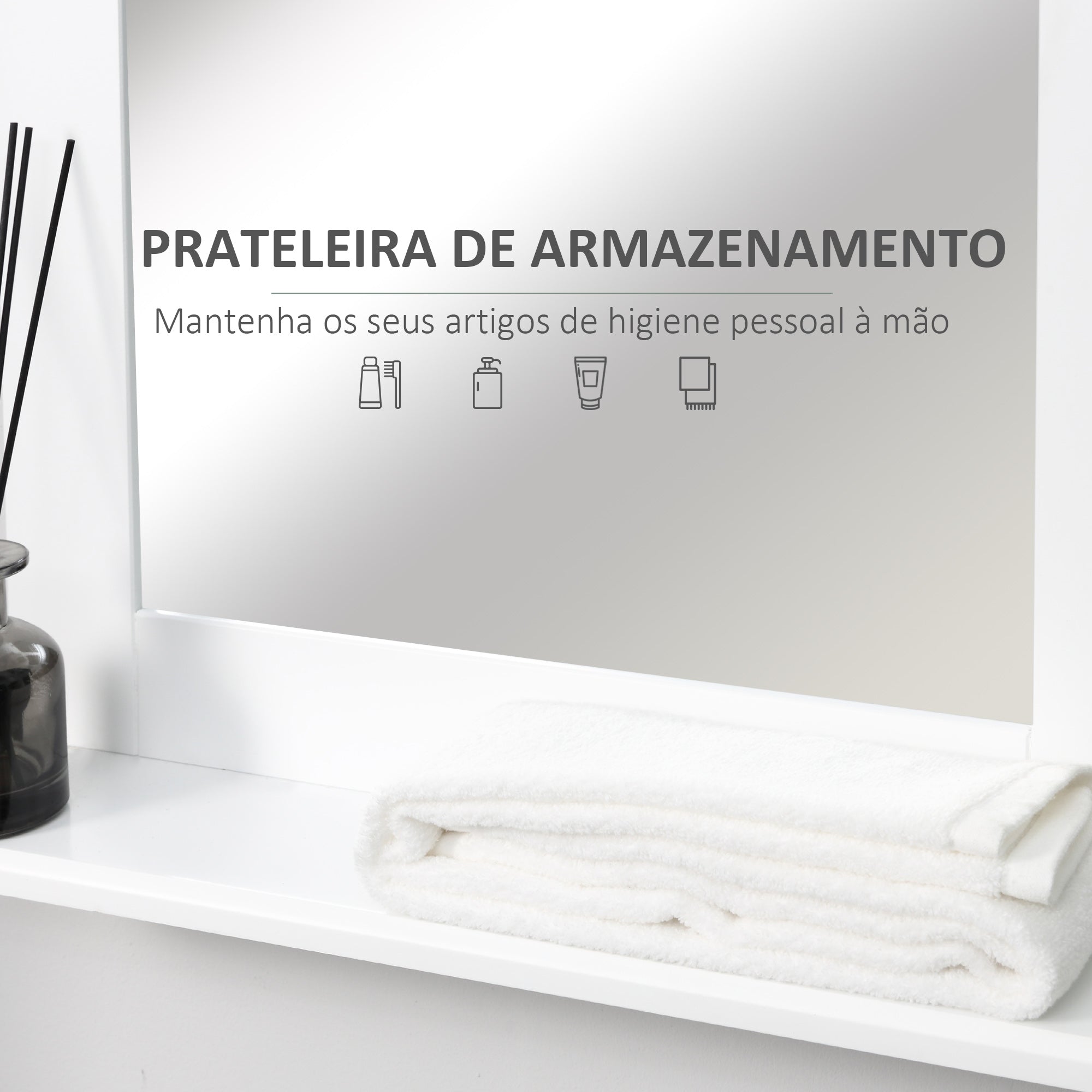 Espelho de Parede Moderno Branco 50x11.5x60 cm com Prateleira de Armazenamento