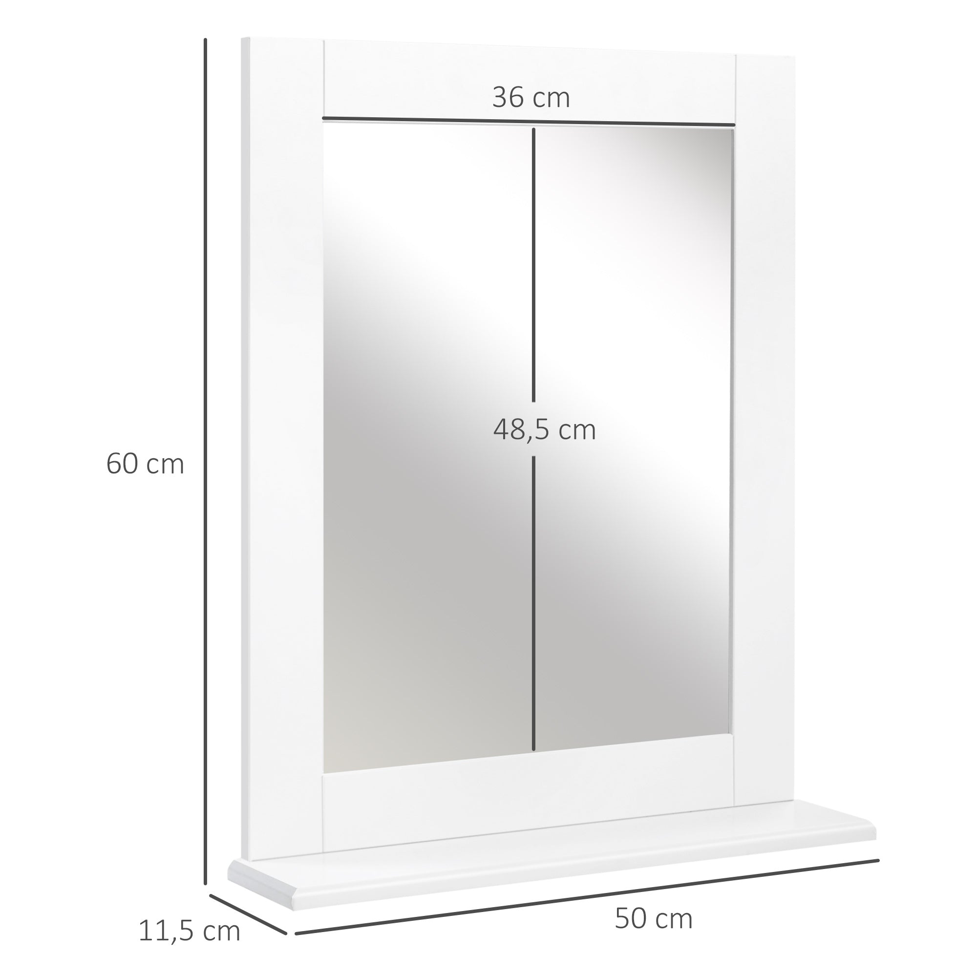 Espelho de Parede Moderno Branco 50x11.5x60 cm com Prateleira de Armazenamento