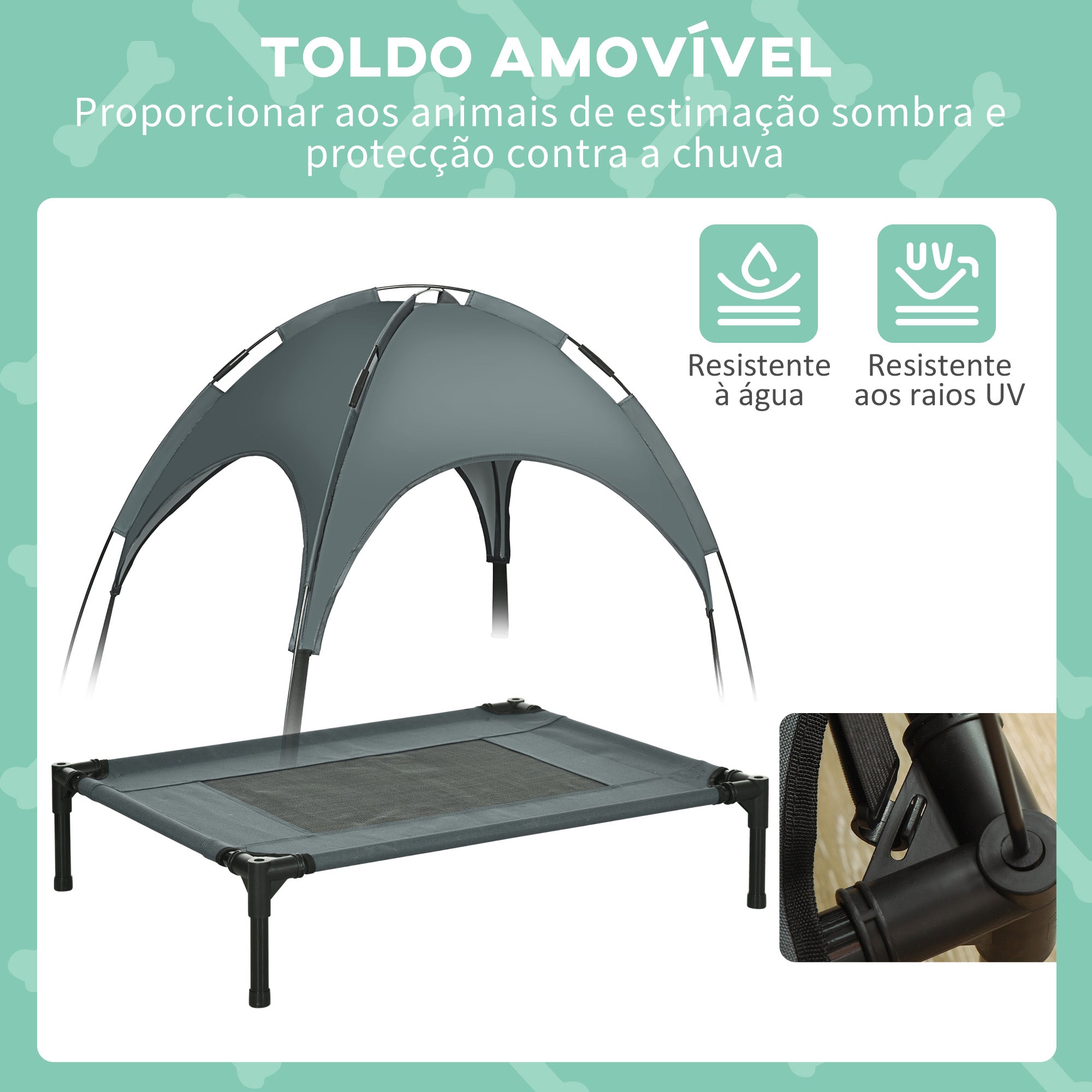 Cama Portátil Elevada para Animais de Estimação - 76x61x76 cm - Preto e Cinza