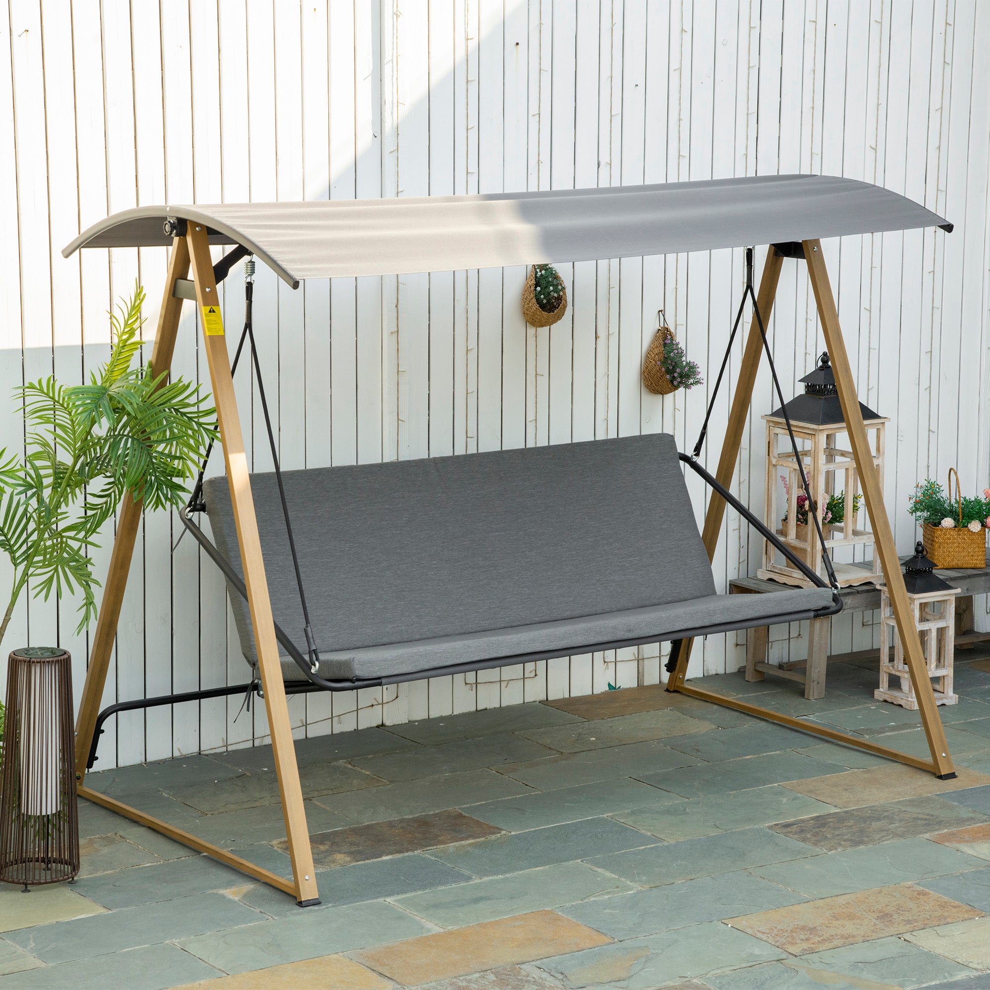 Baloiço de Jardim 3 Lugares 224x133x173 cm Cinza e Madeira
