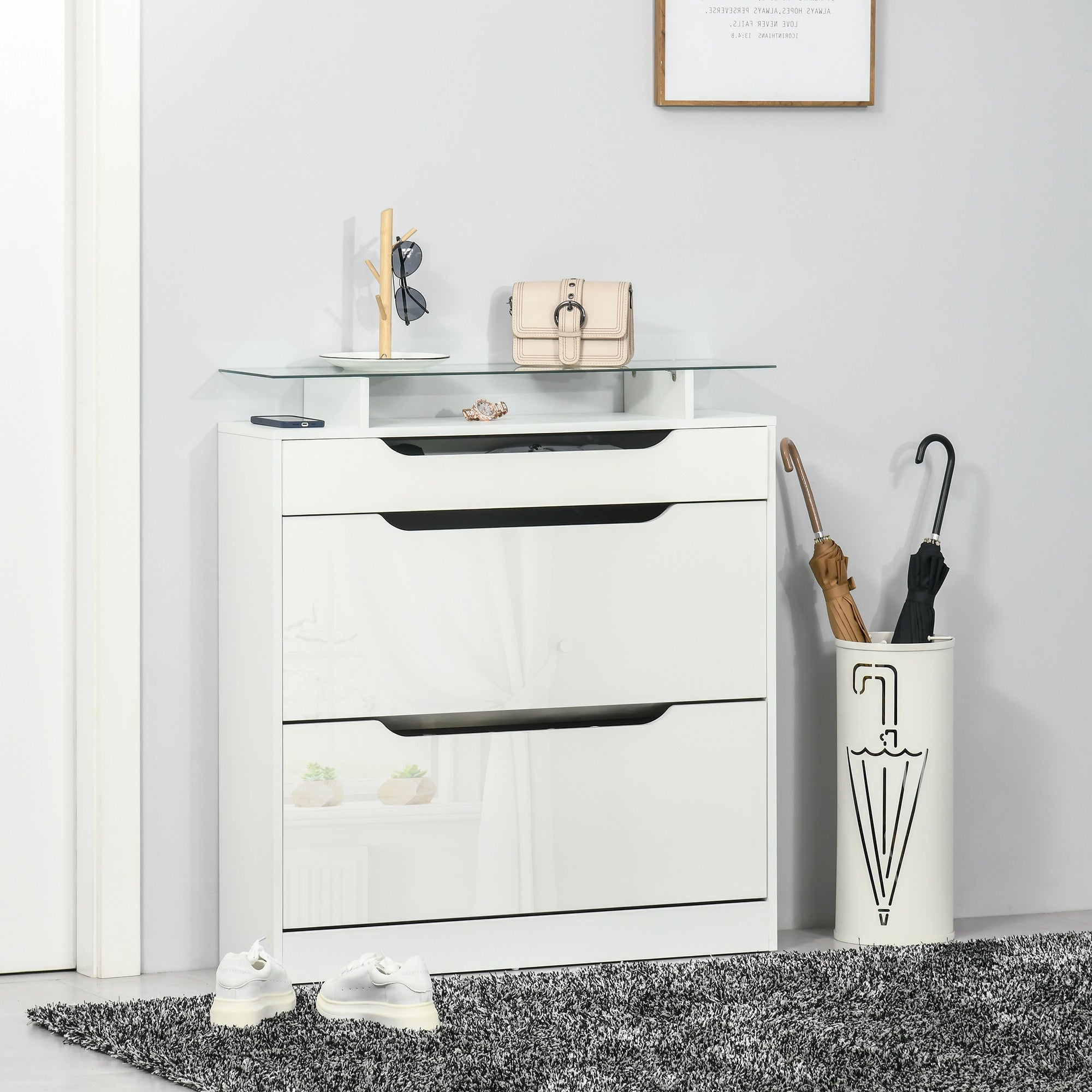 Móvel Sapateiro Estreito Branco 89x23x96cm - Organizador de 16 Pares de Sapatos