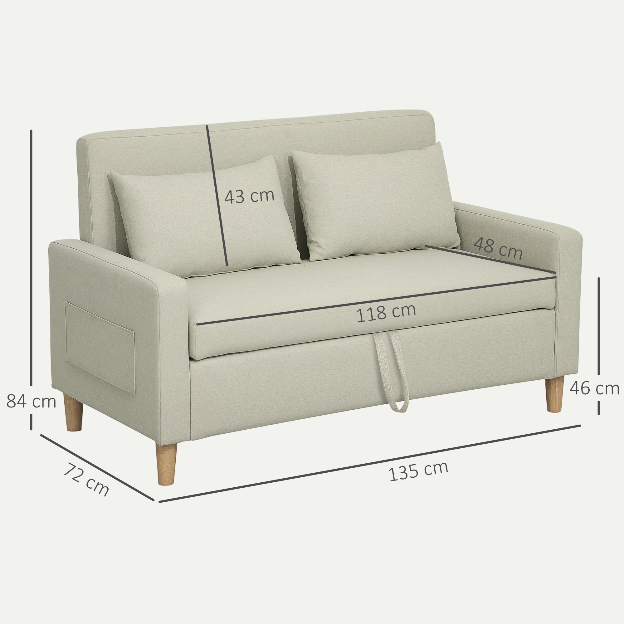 Sofá 2 Lugares Bege 135x72x84 cm em Linho Sintético