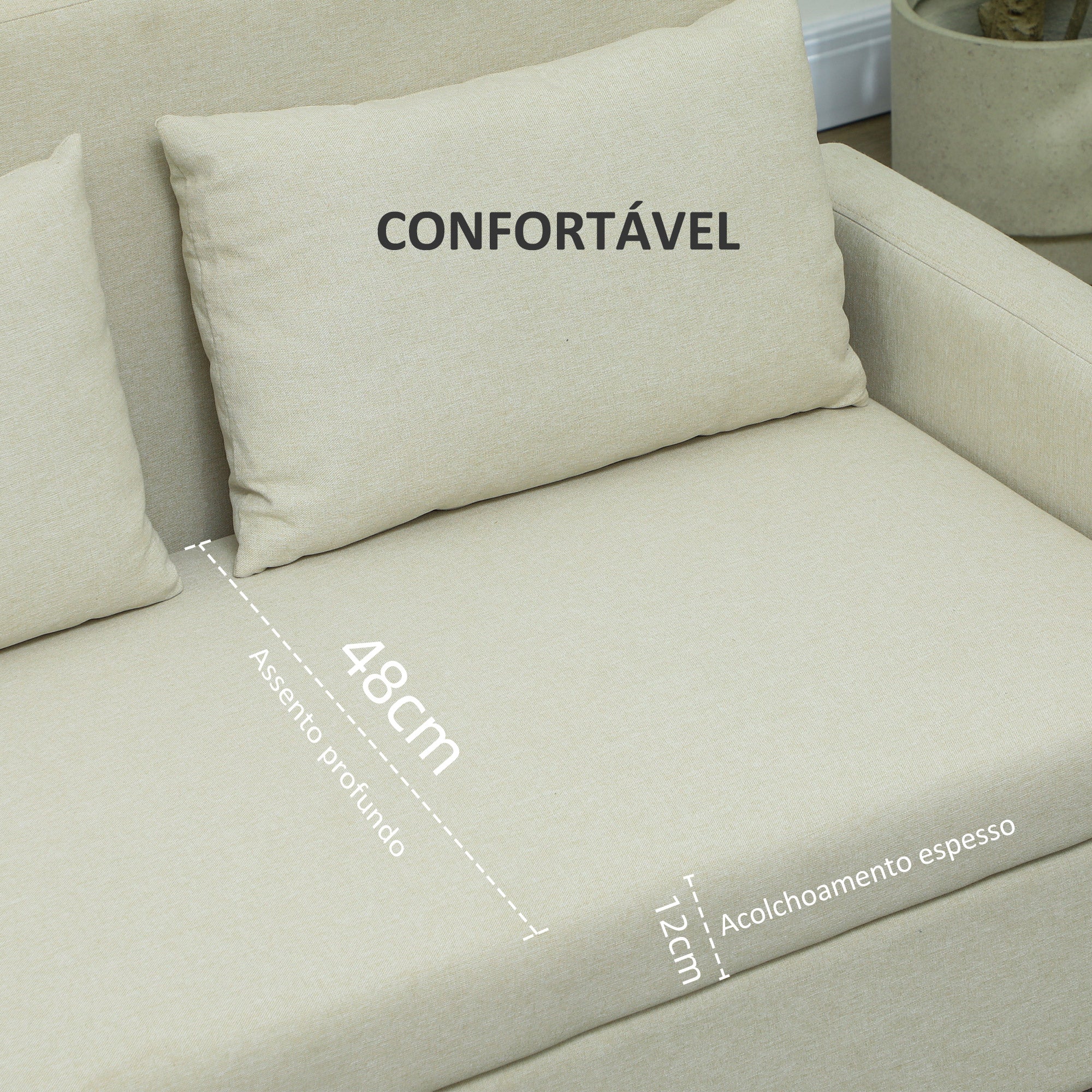 Sofá 2 Lugares Bege 135x72x84 cm em Linho Sintético