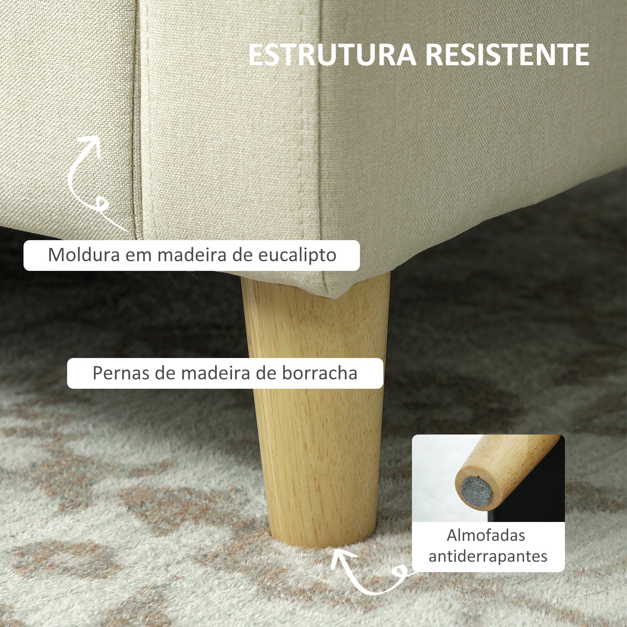Sofá 2 Lugares Bege 135x72x84 cm em Linho Sintético