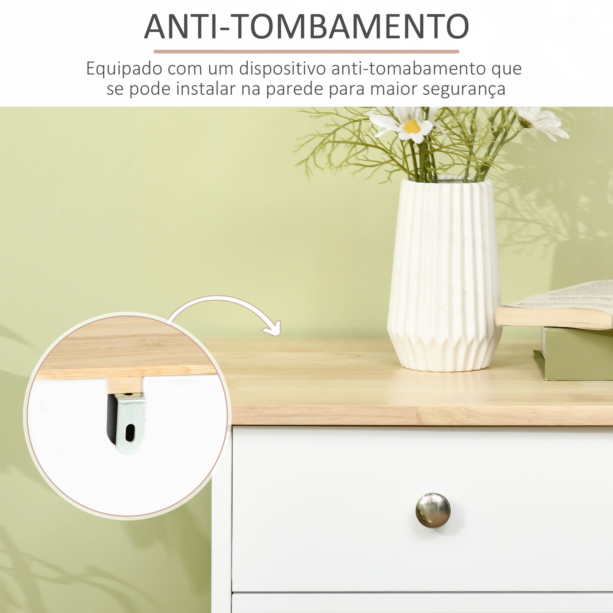 Aparador de Cozinha Branco 101x40x85cm com 3 Gavetas e 3 Portas