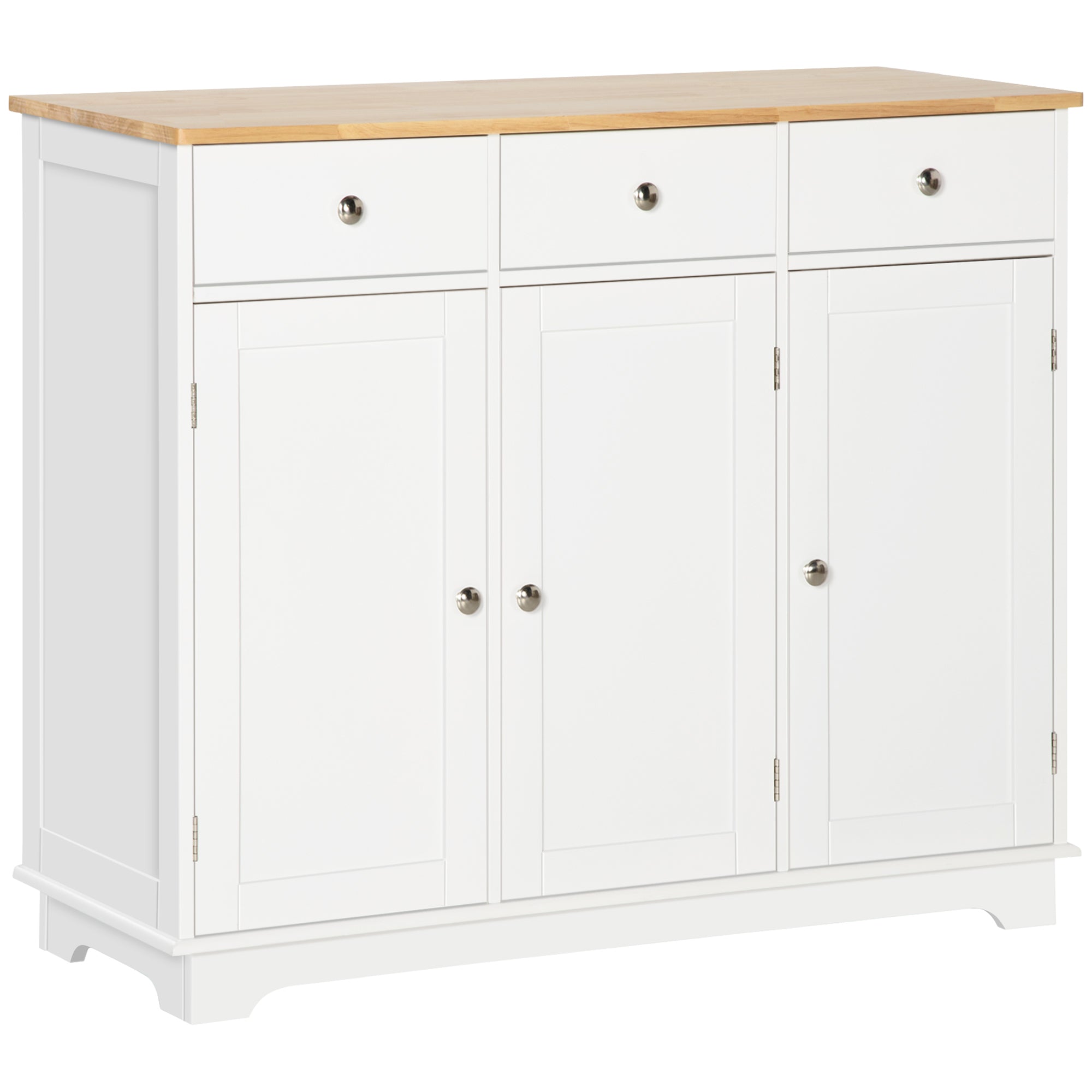 Aparador de Cozinha Branco 101x40x85cm com 3 Gavetas e 3 Portas