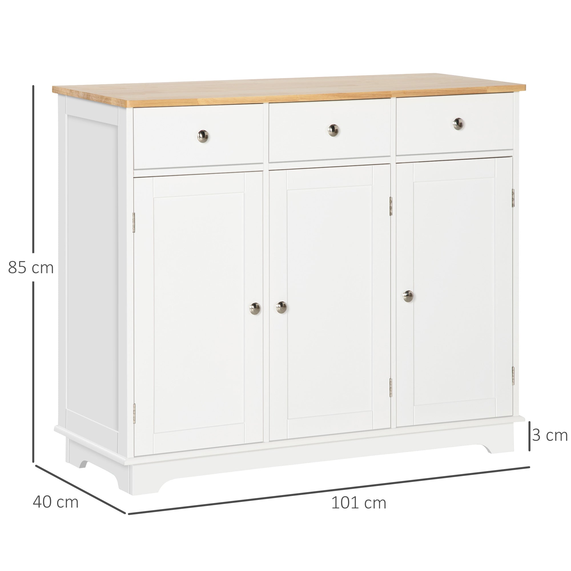 Aparador de Cozinha Branco 101x40x85cm com 3 Gavetas e 3 Portas