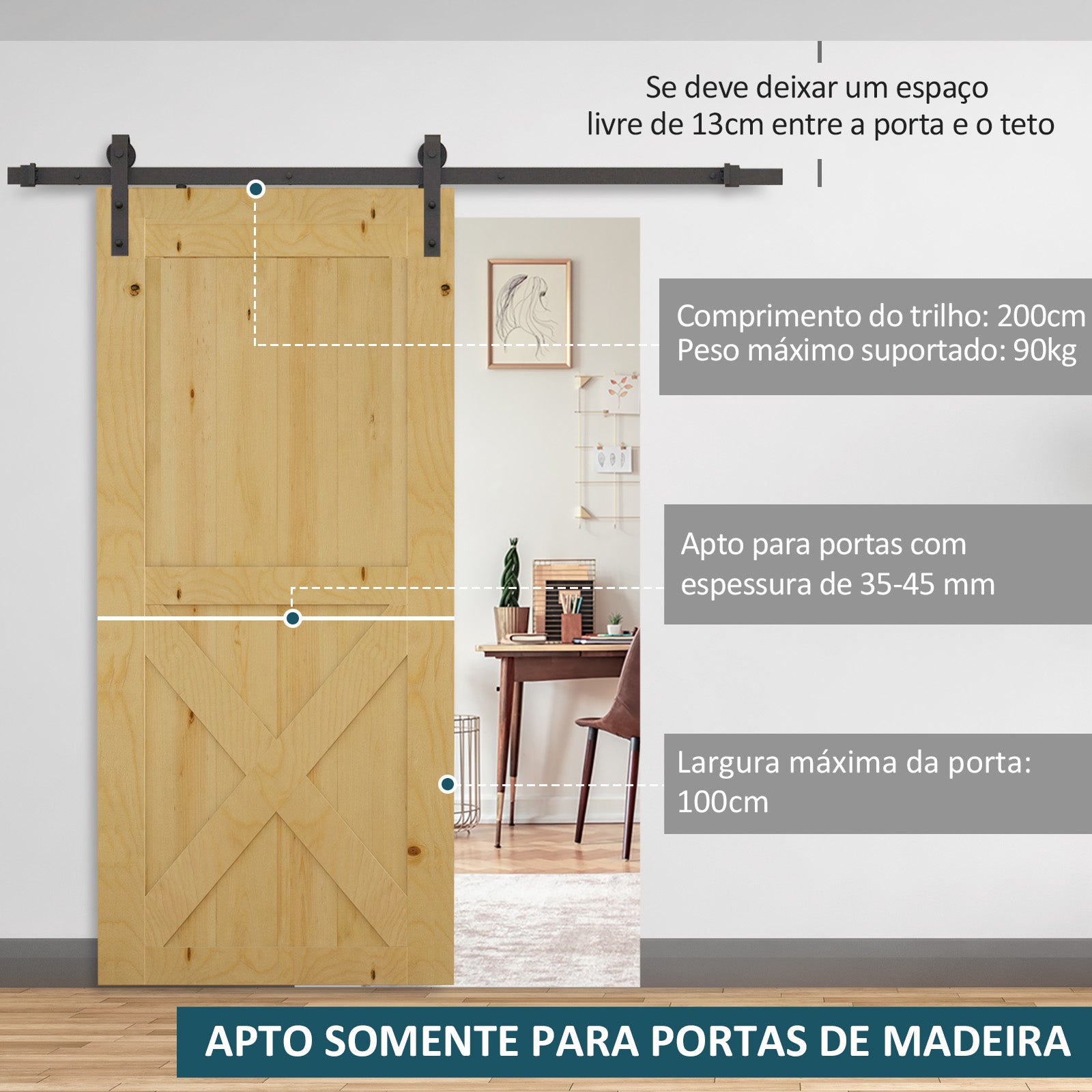 Kit de Instalação de Calha para Porta de Correr - Marrom - Aço Carbono - 200 x 4 x 0,8 cm