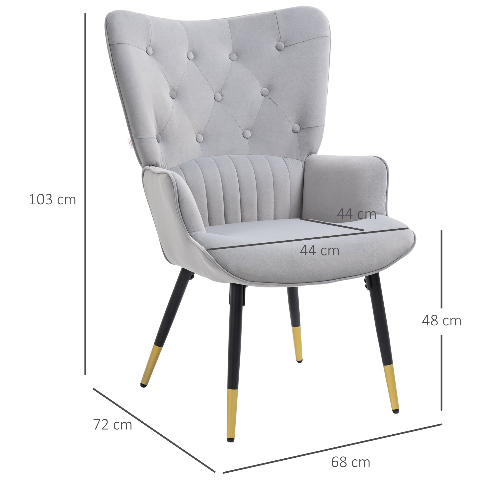 Poltrona Estofada em Veludo – 68x72x103cm – Cinza Claro – 100% Poliéster