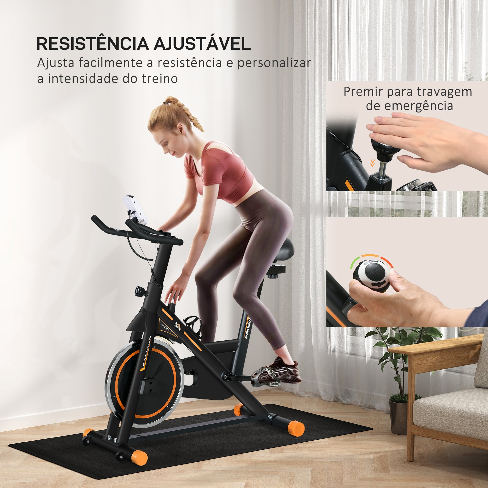 Bicicleta Estática com 103x48x115cm e Cor Preto e Laranja
